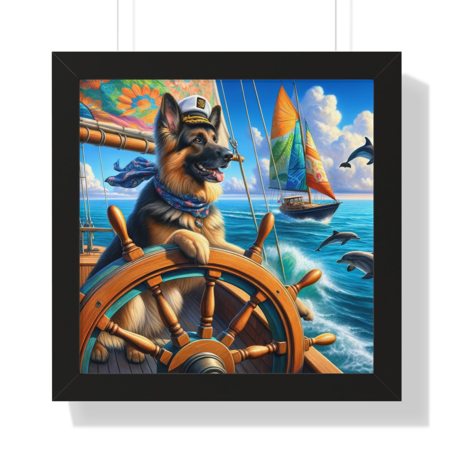 German Shepherd Boat Framed Poster Painting 16x16