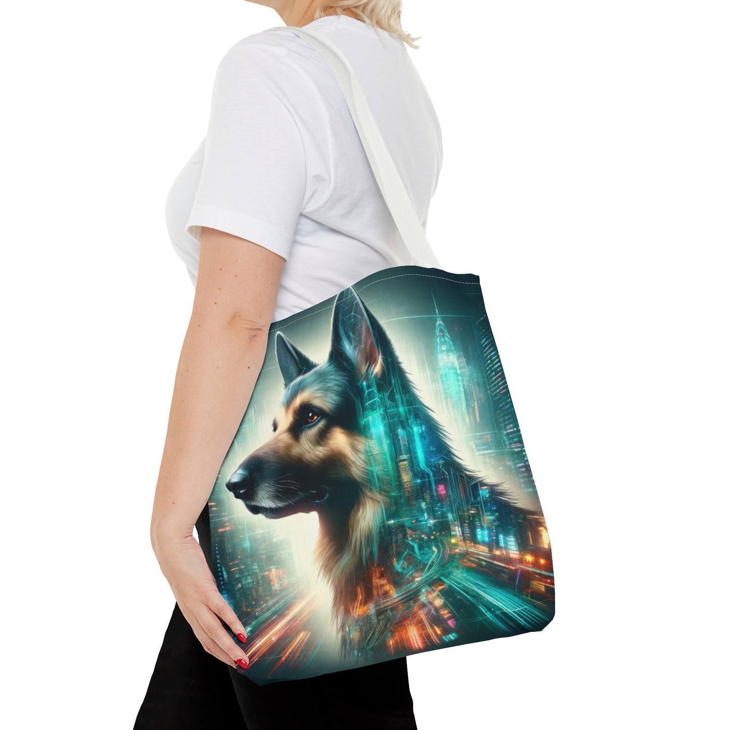 Cyberpunk German Shepherd Tote Bag