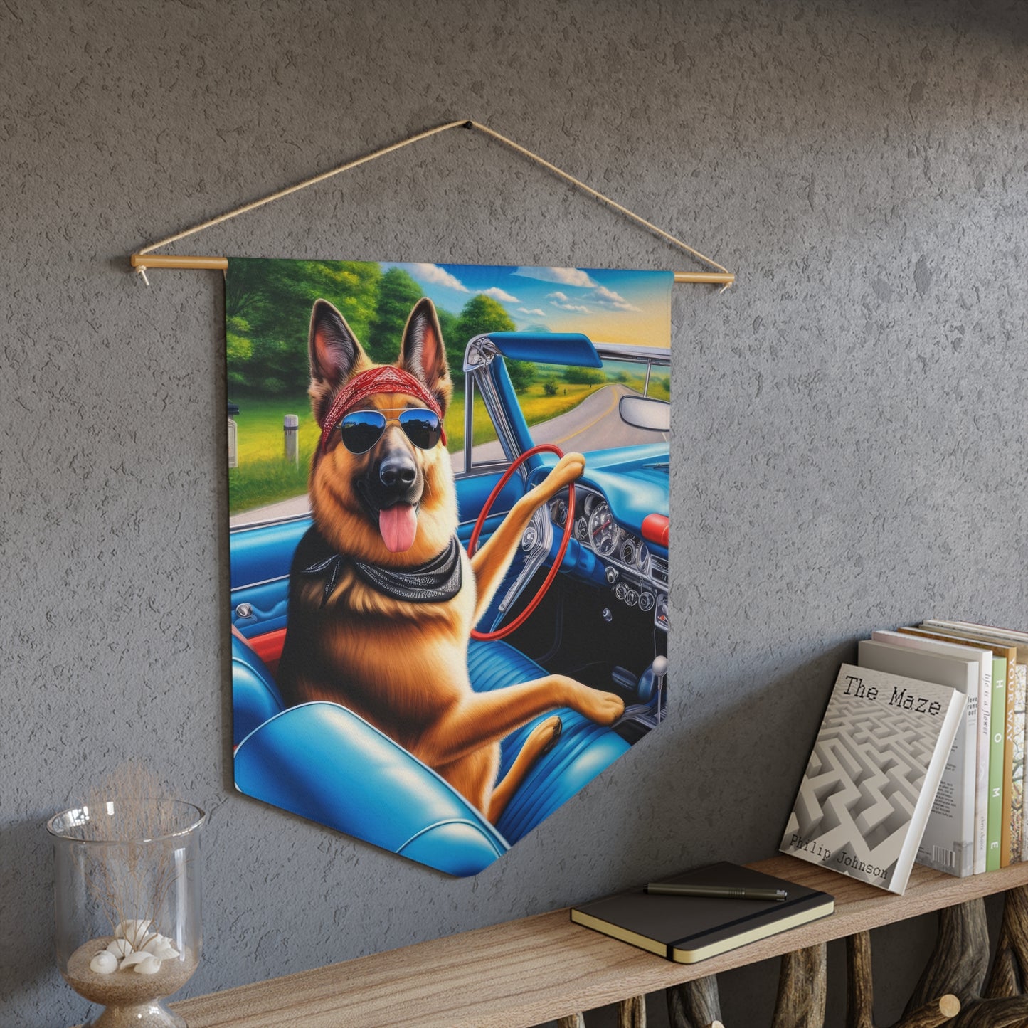 German Shepherd Driving a Car Pennant