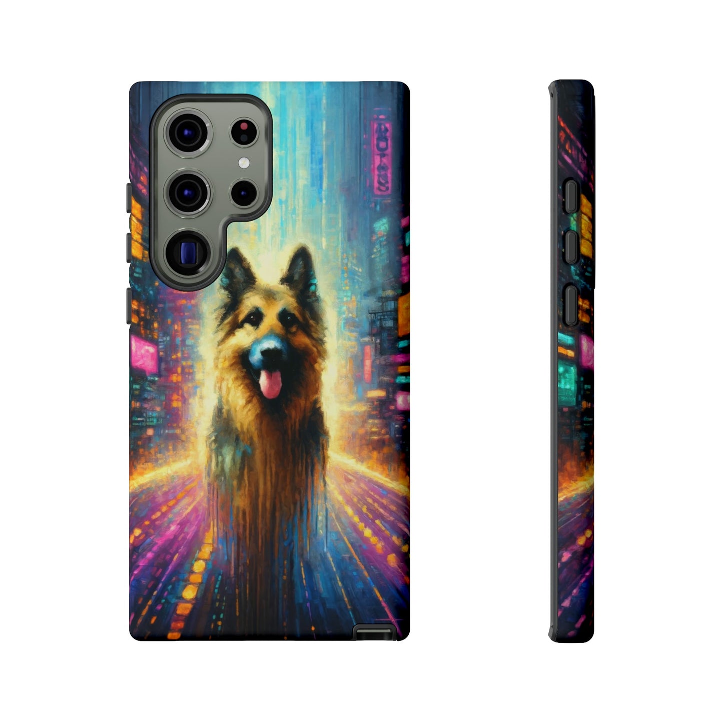 Impressionism meets cyberpunk German Shepherd Phone Case