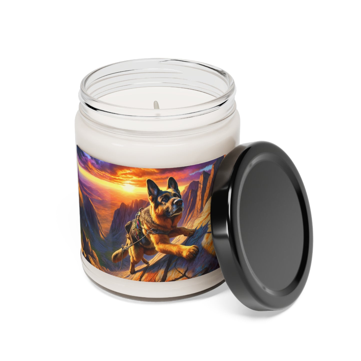 German Shepherd Rock climbing Scented Soy Candle, 9oz