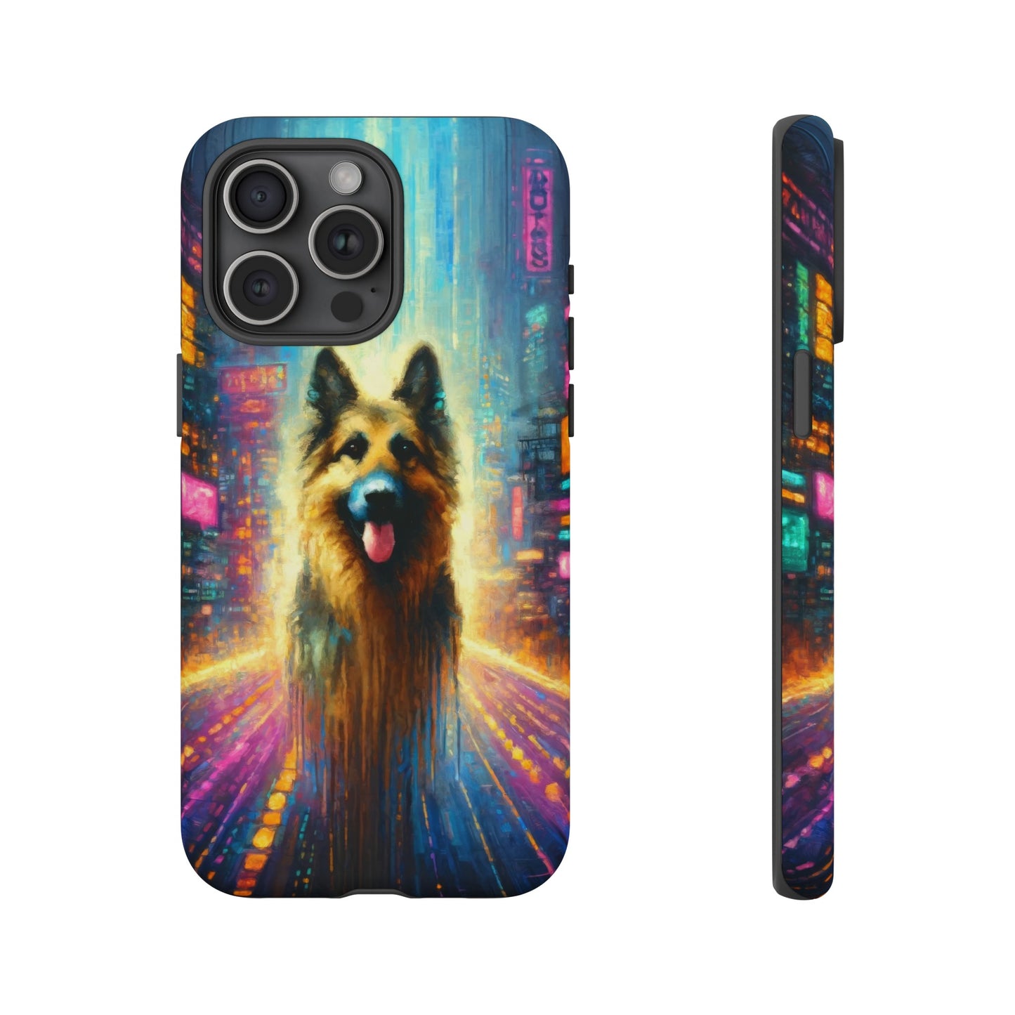 Impressionism meets cyberpunk German Shepherd Phone Case