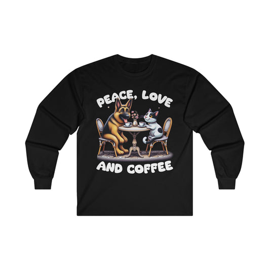 Peace, Love, and Coffee Long Sleeve Shirt (20 colors) (German Shepherd)