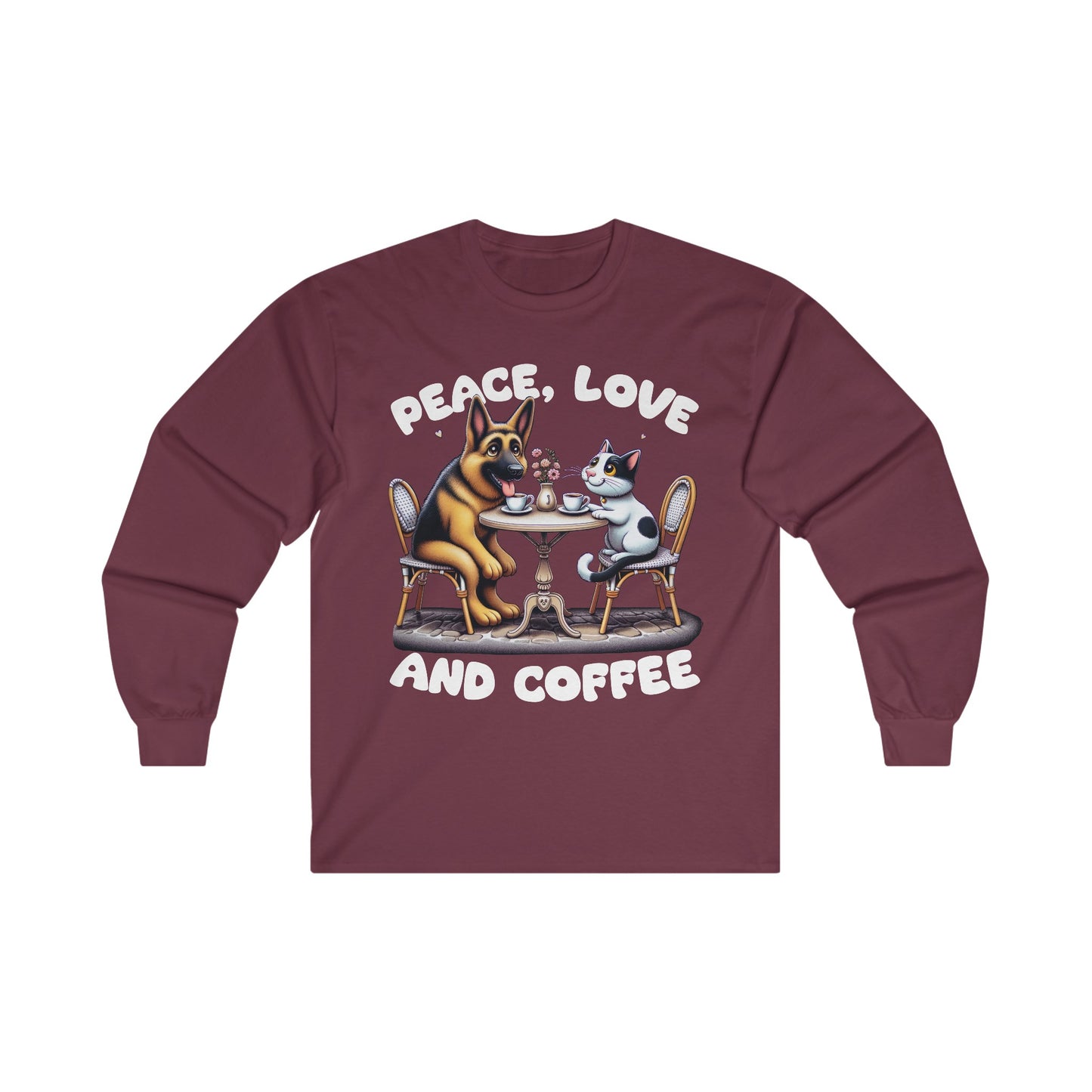 Peace, Love, and Coffee Long Sleeve Shirt (20 colors) (German Shepherd)