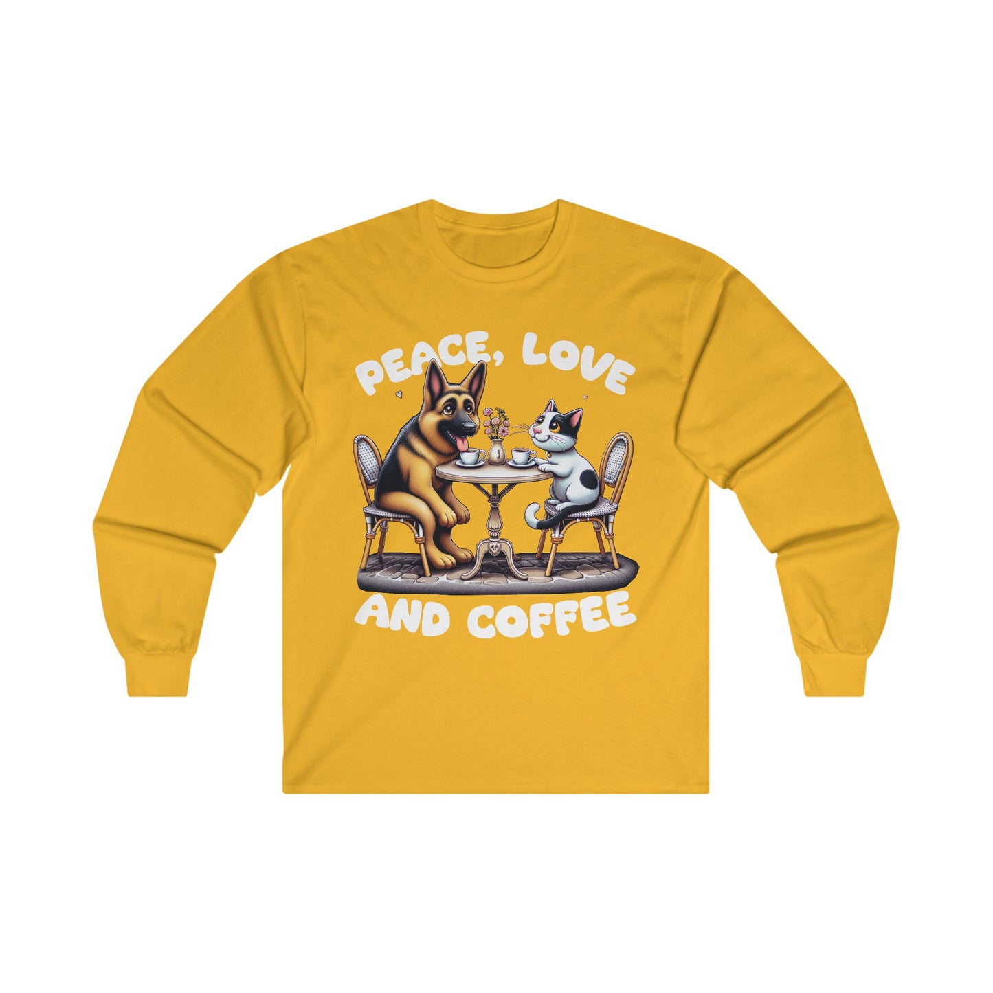 Peace, Love, and Coffee Long Sleeve Shirt (20 colors) (German Shepherd)