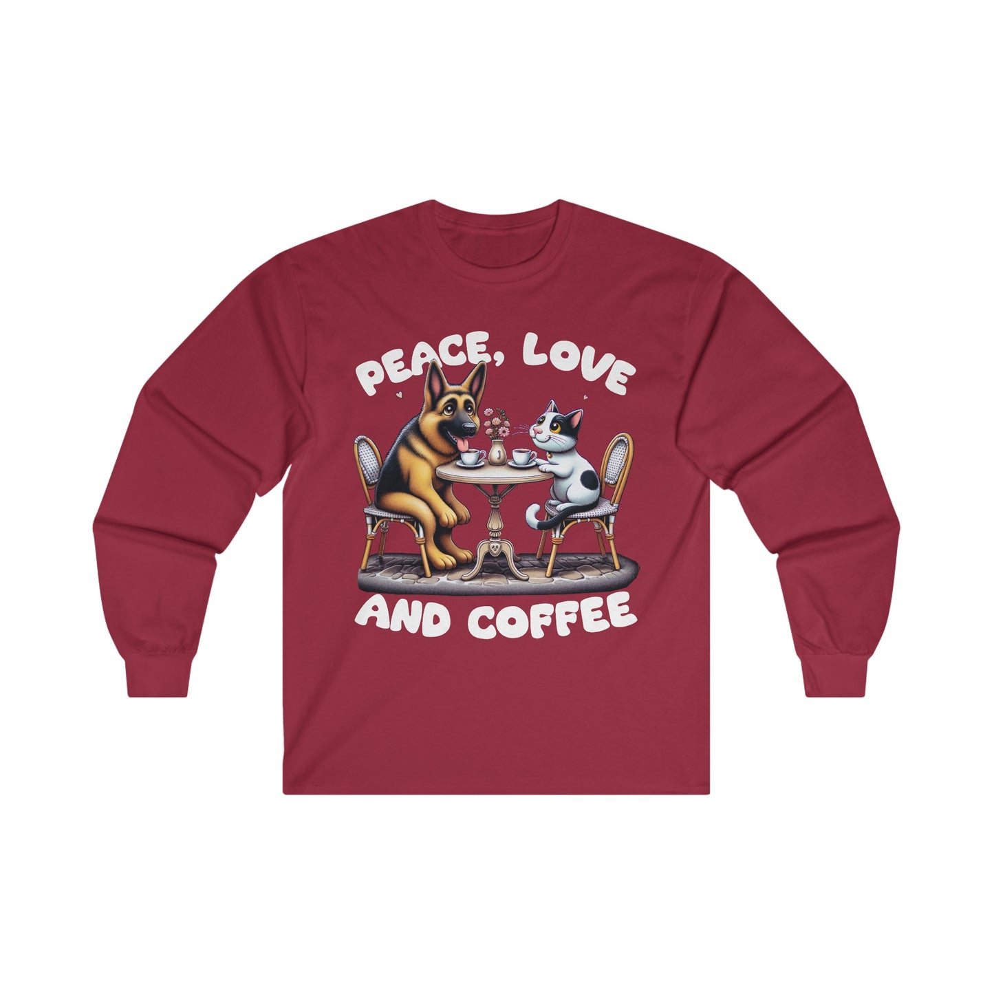 Peace, Love, and Coffee Long Sleeve Shirt (20 colors) (German Shepherd)