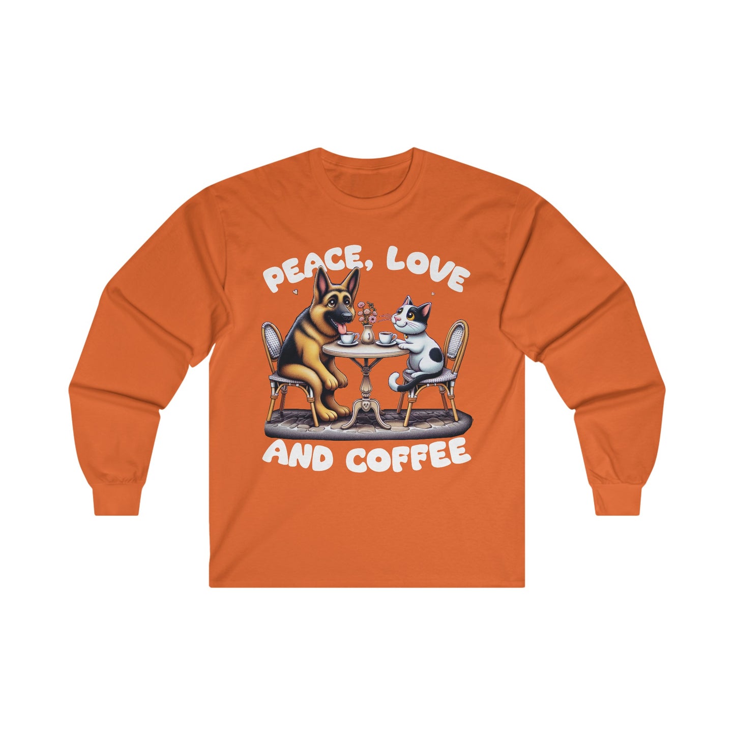 Peace, Love, and Coffee Long Sleeve Shirt (20 colors) (German Shepherd)