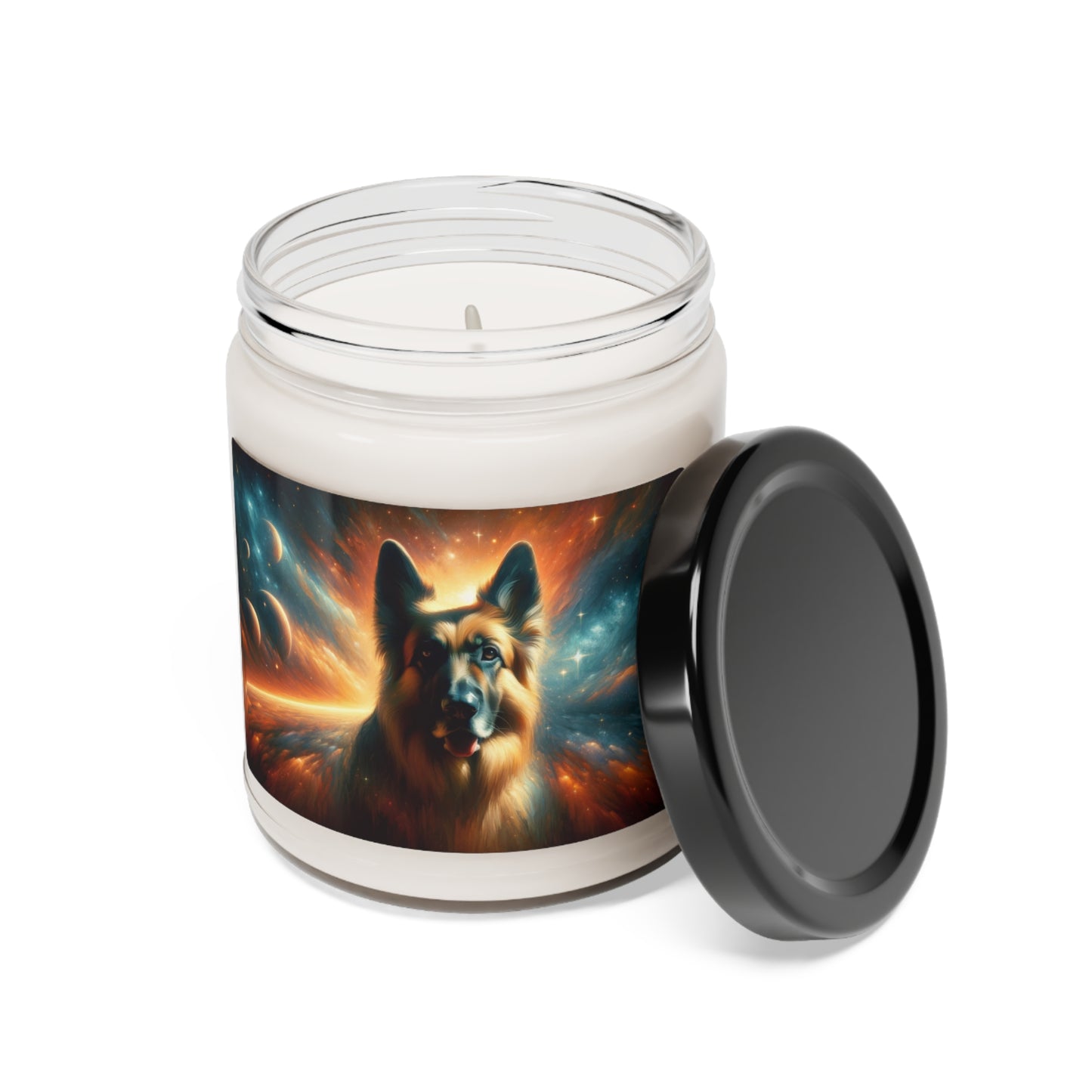 Sci-fi and stars-themed German Shepherd Scented Soy Candle, 9oz