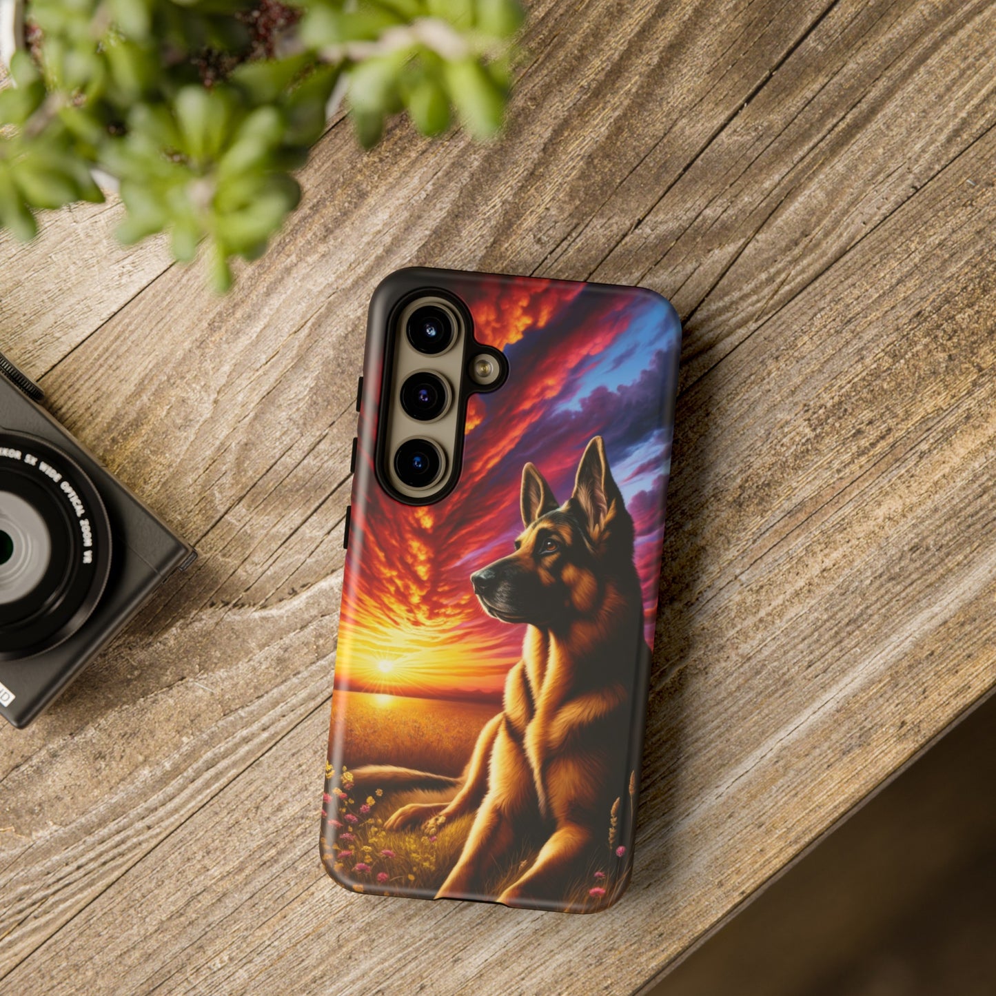 German Shepherd Watching a Sunset Phone Case