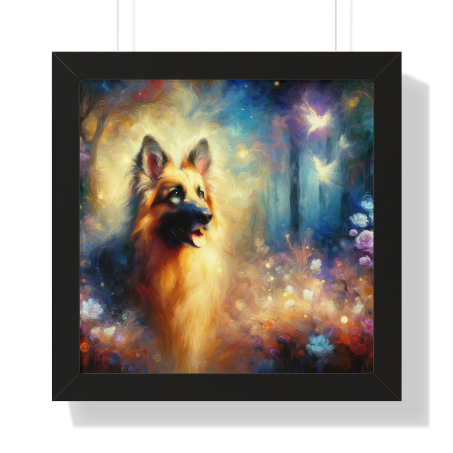 Fairy tale and impressionism German Shepherd Framed Poster Painting 16x16