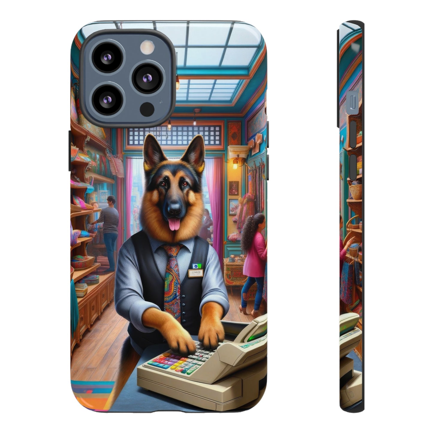 German Shepherd Operating a Cash Register Phone Case