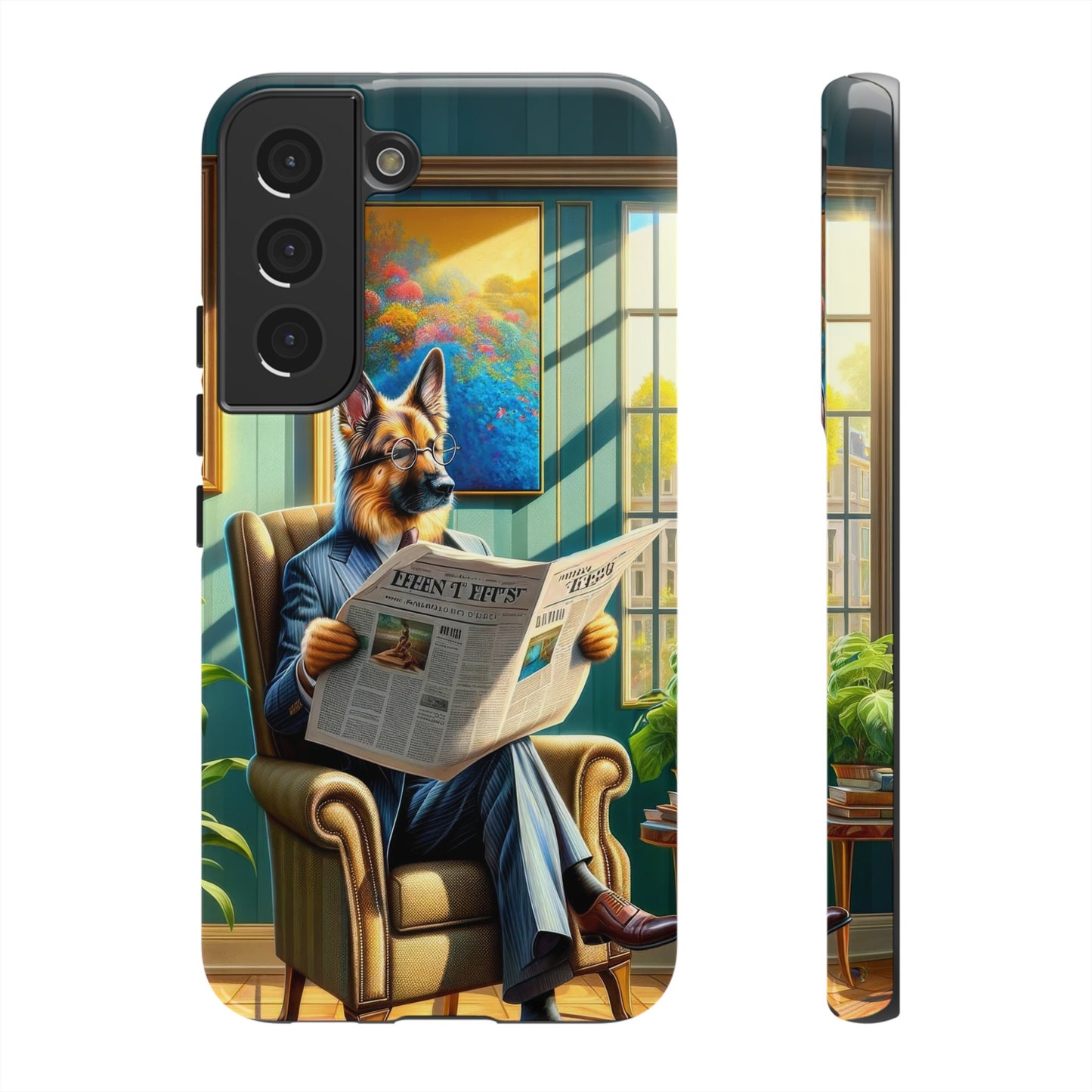 German Shepherd Reading a Newspaper Phone Case