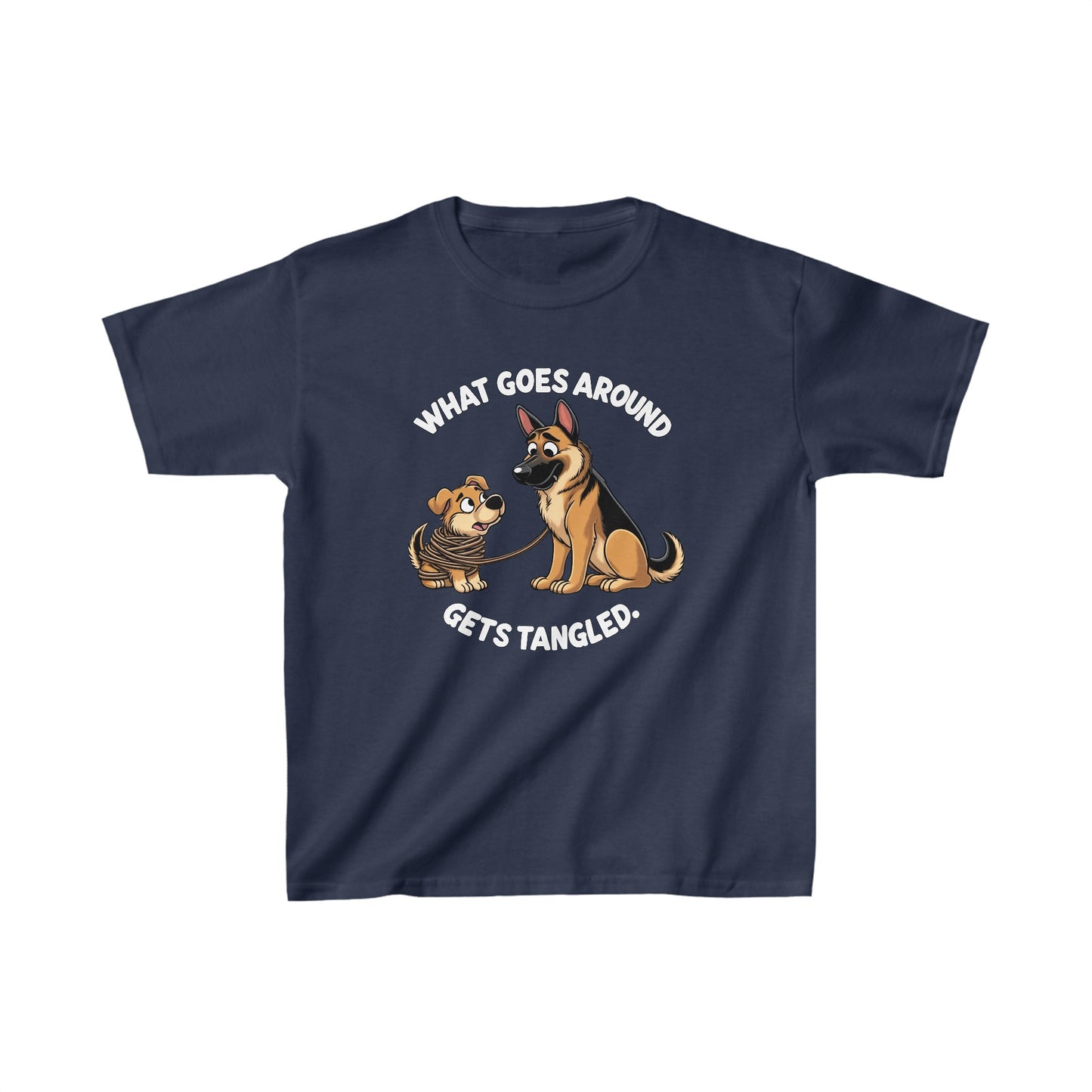 What goes Around Gets Tangled Kids Size T-Shirt (Multi colors) (German Shepherd)