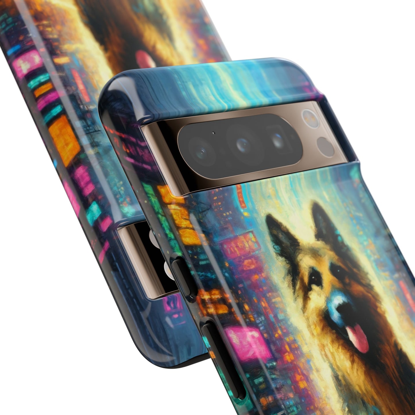 Impressionism meets cyberpunk German Shepherd Phone Case