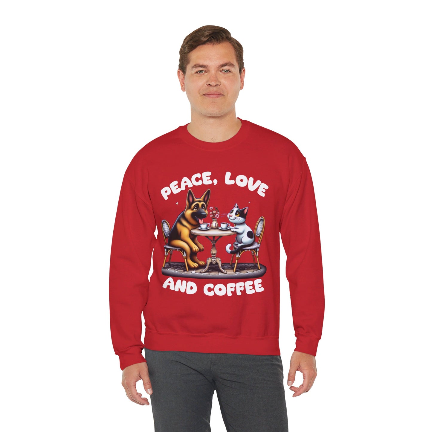 Peace, Love, and Coffee Sweatshirt (10 colors) (German Shepherd)