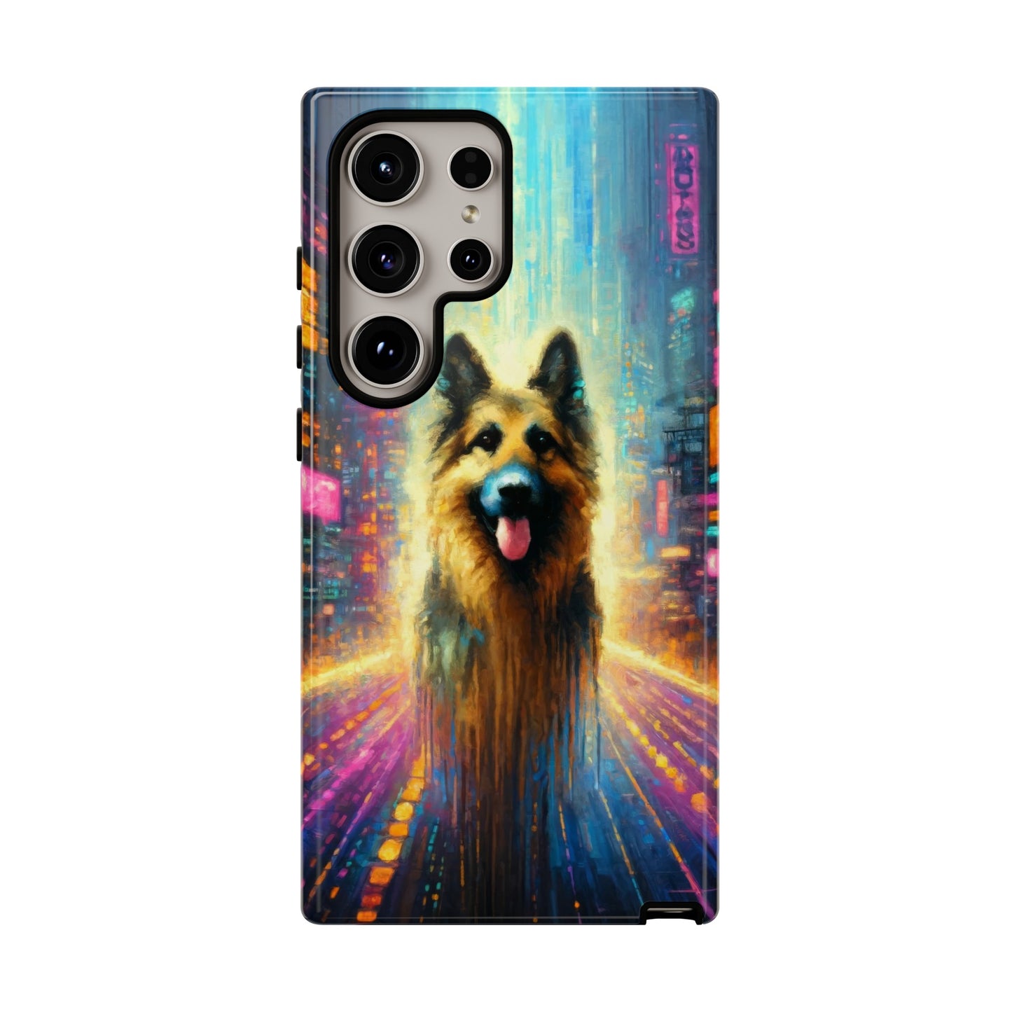 Impressionism meets cyberpunk German Shepherd Phone Case