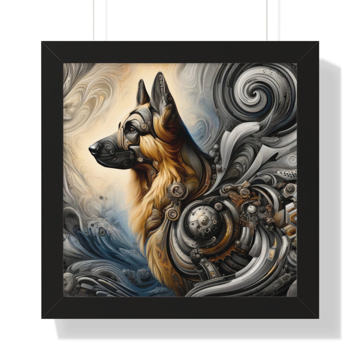 Byzantine, charcoal, and cybernetic German Shepherd Framed Poster Painting 16x16