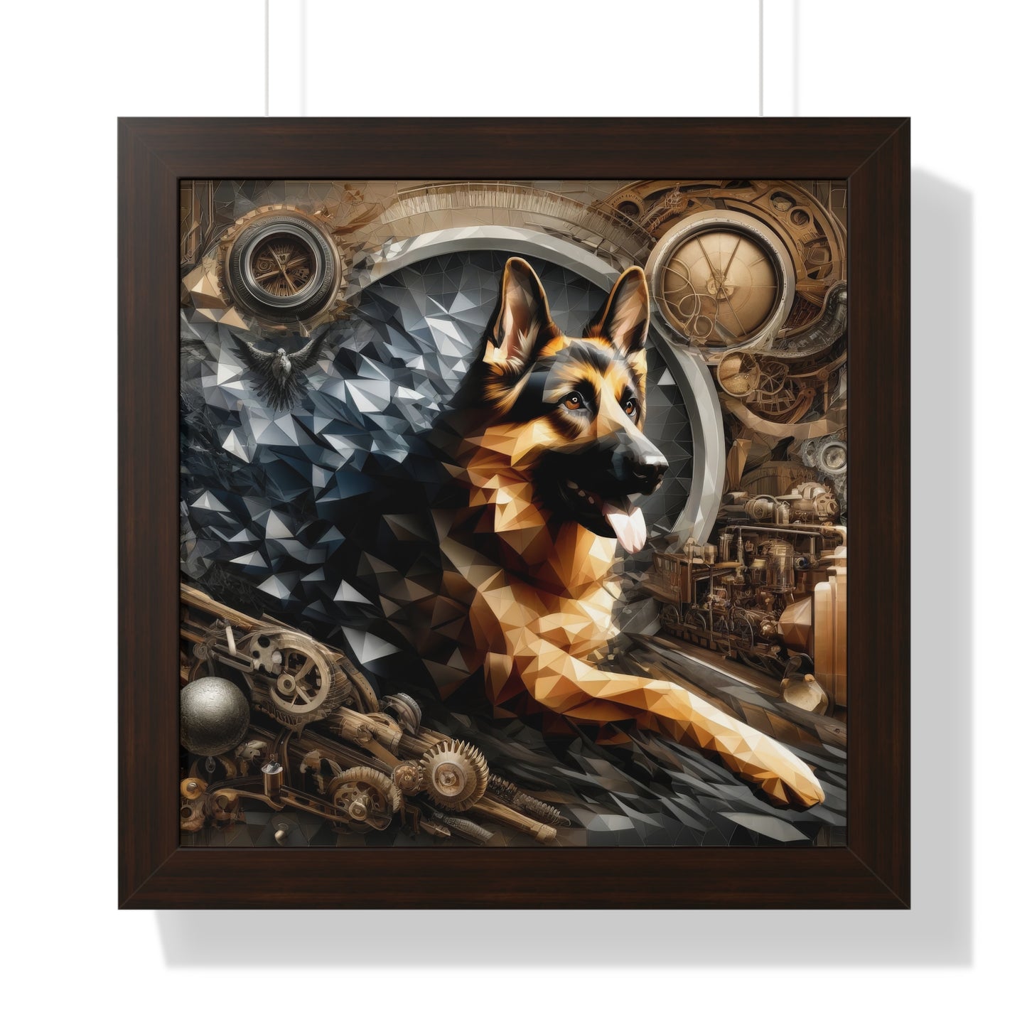 Geometric, Polygonal Style German Shepherd Framed Poster Painting 16x16