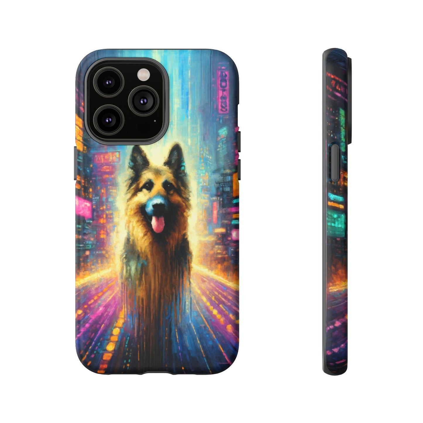 Impressionism meets cyberpunk German Shepherd Phone Case