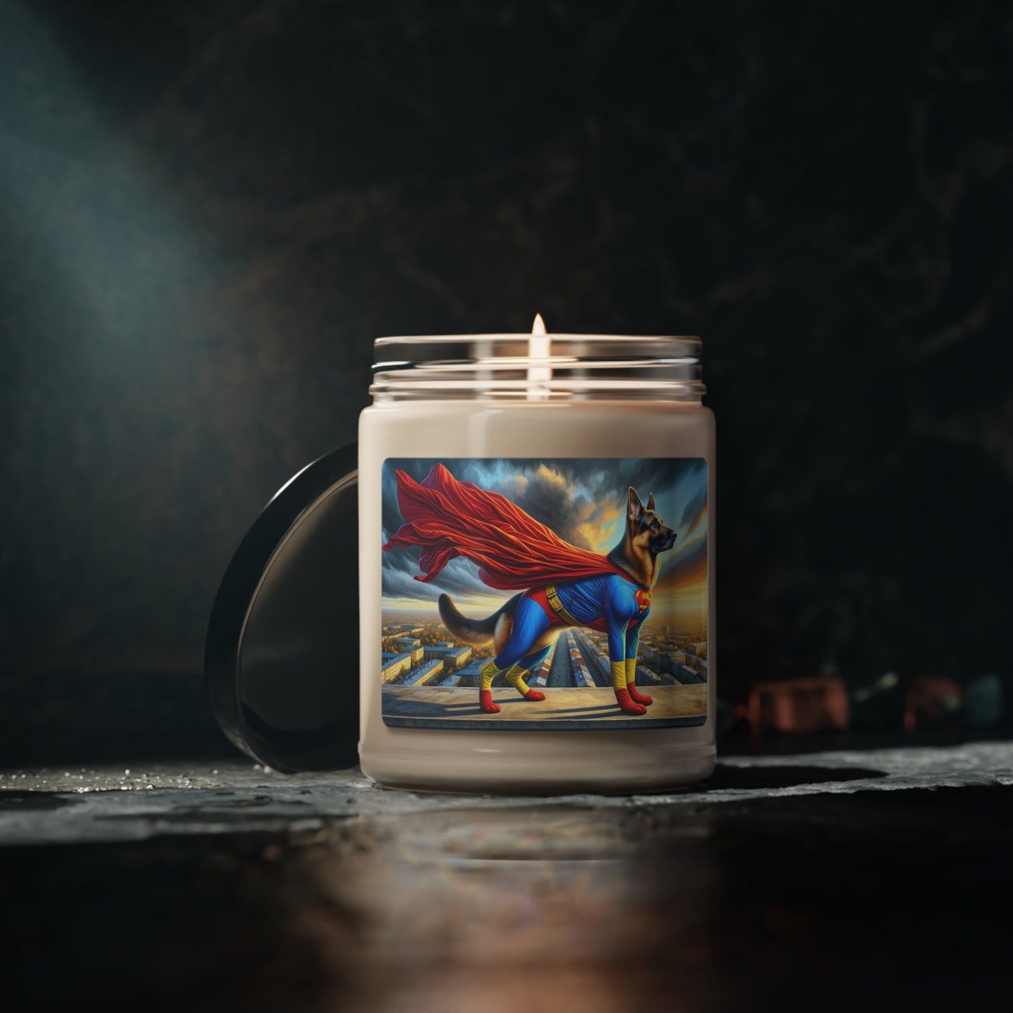 German Shepherd Superhero Scented Soy Candle, 9oz