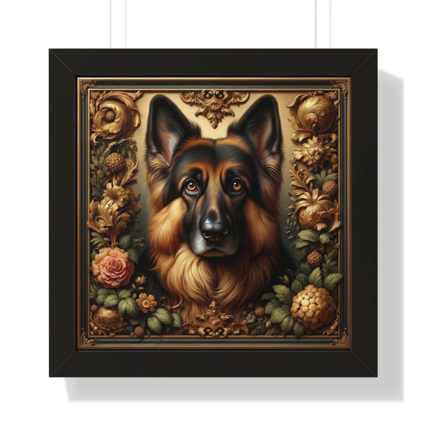 Baroque-inspired German Shepherd Framed Poster Painting 16x16