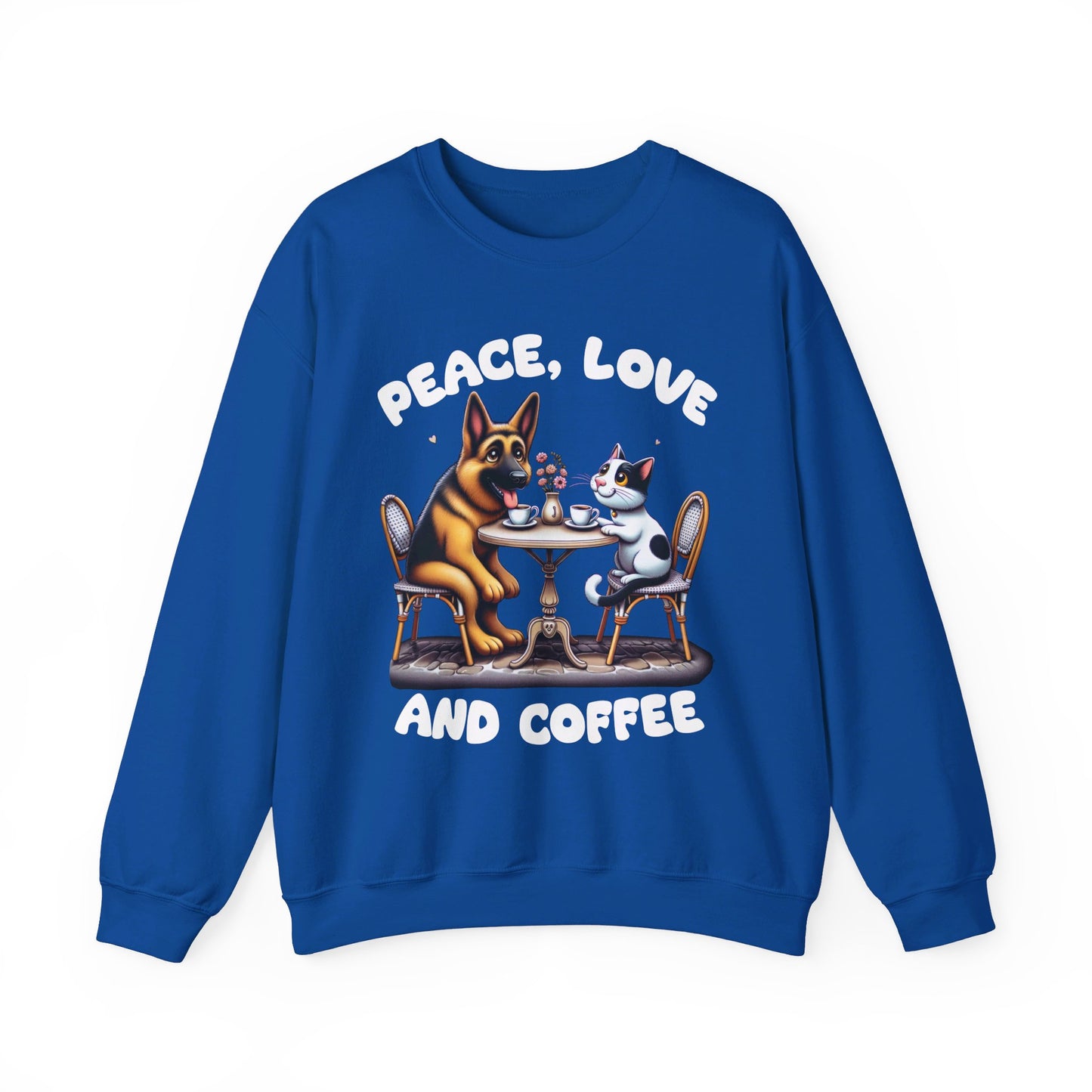 Peace, Love, and Coffee Sweatshirt (10 colors) (German Shepherd)