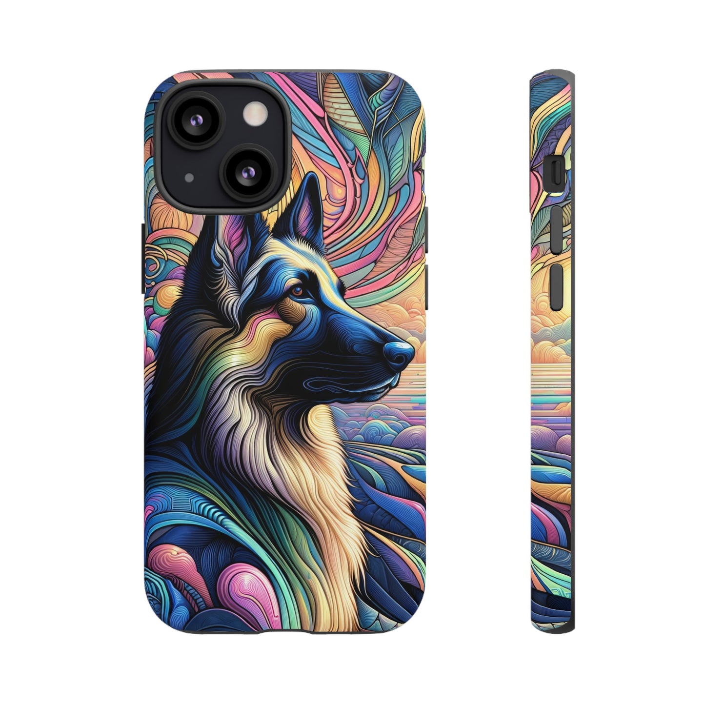 Art nouveau and vaporwave German Shepherd Phone Case