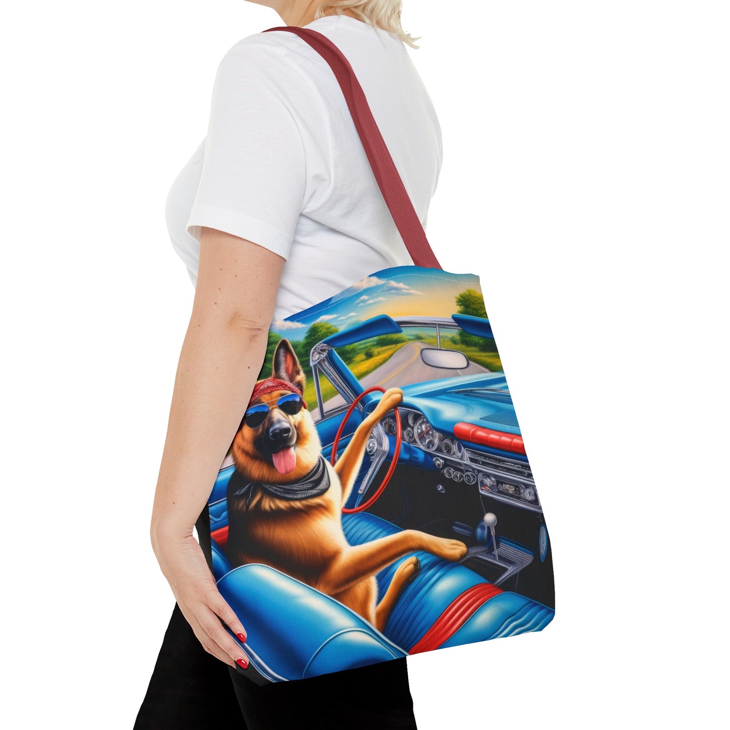 German Shepherd Driving a Car Tote Bag