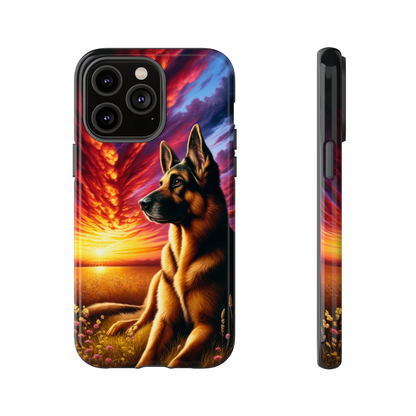 German Shepherd Watching a Sunset Phone Case