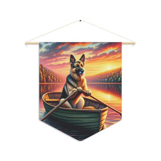 German Shepherd Rowing a boat Pennant