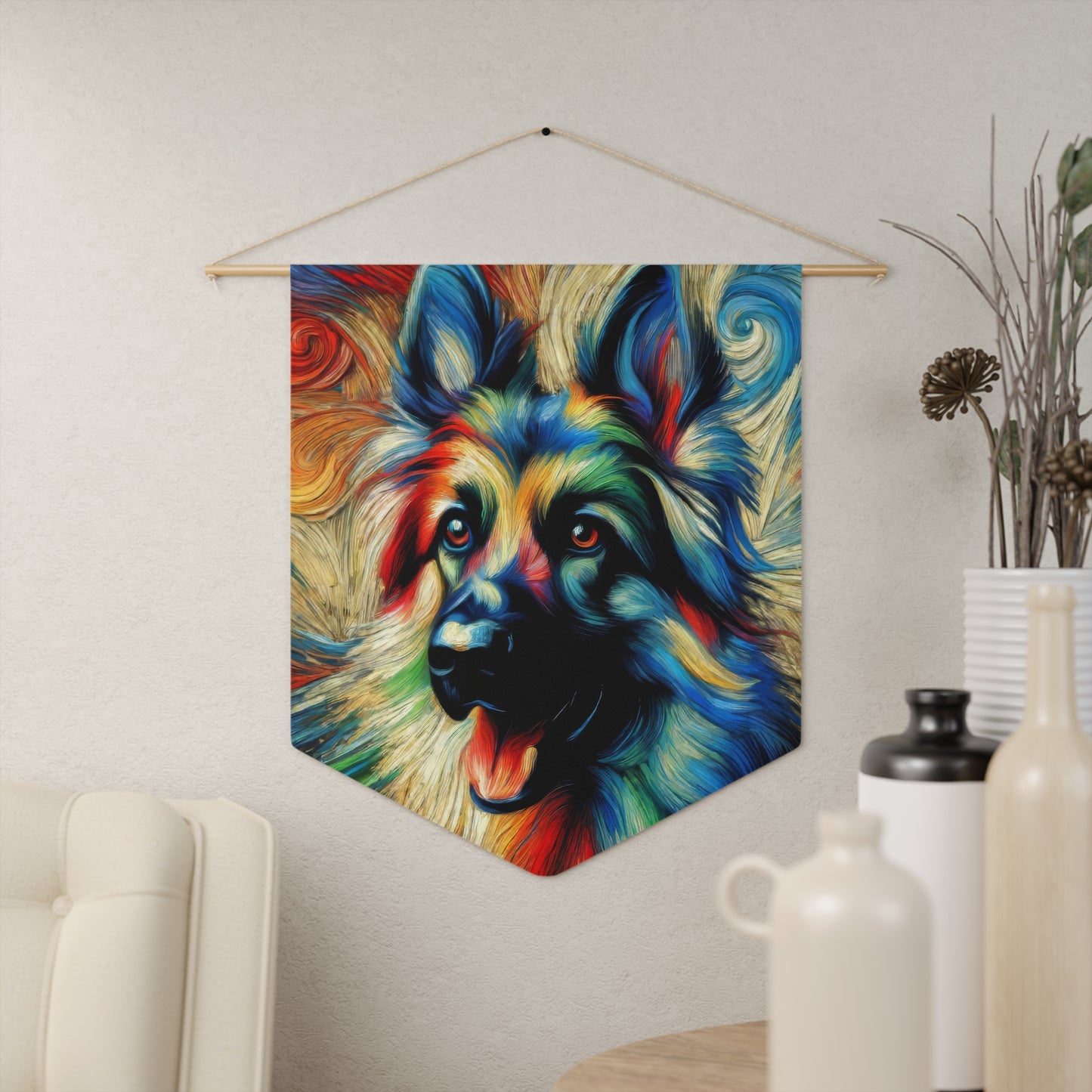 Fauvism scratchboard technique German Shepherd Pennant