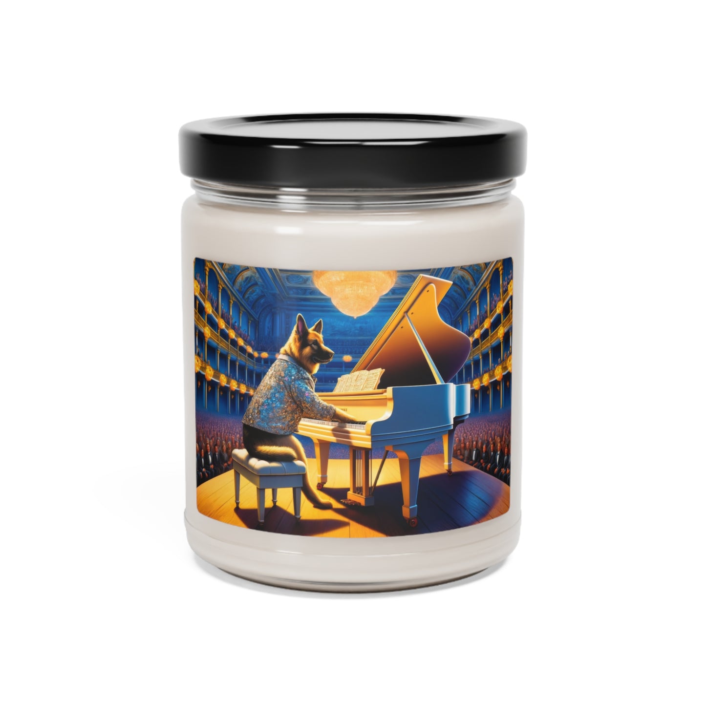 German Shepherd Playing the Piano Scented Soy Candle, 9oz