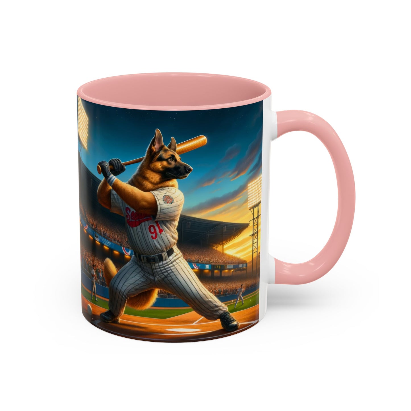 German Shepherd Playing Baseball Accent Coffee Mug, 11oz