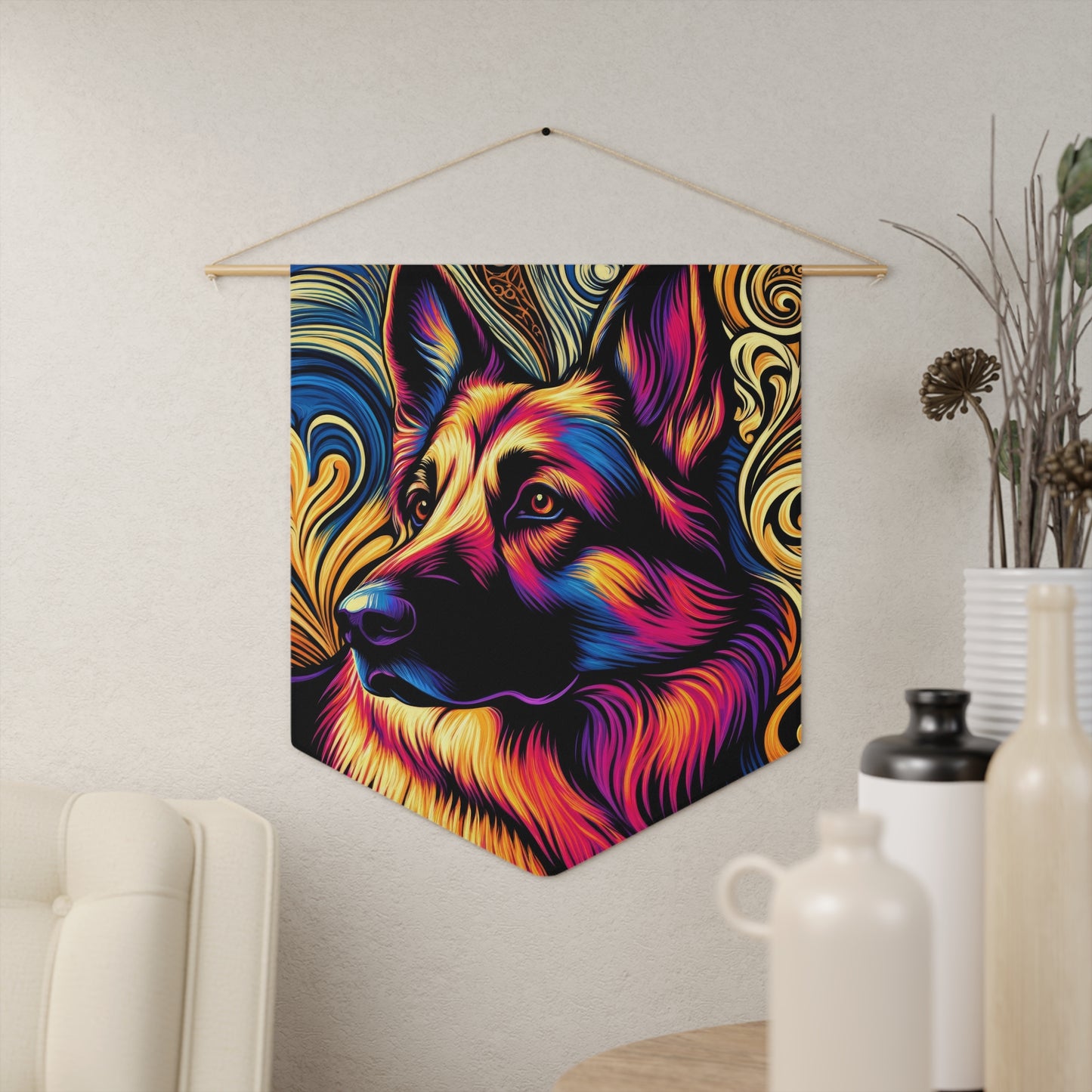 Scratchboard technique German Shepherd Pennant