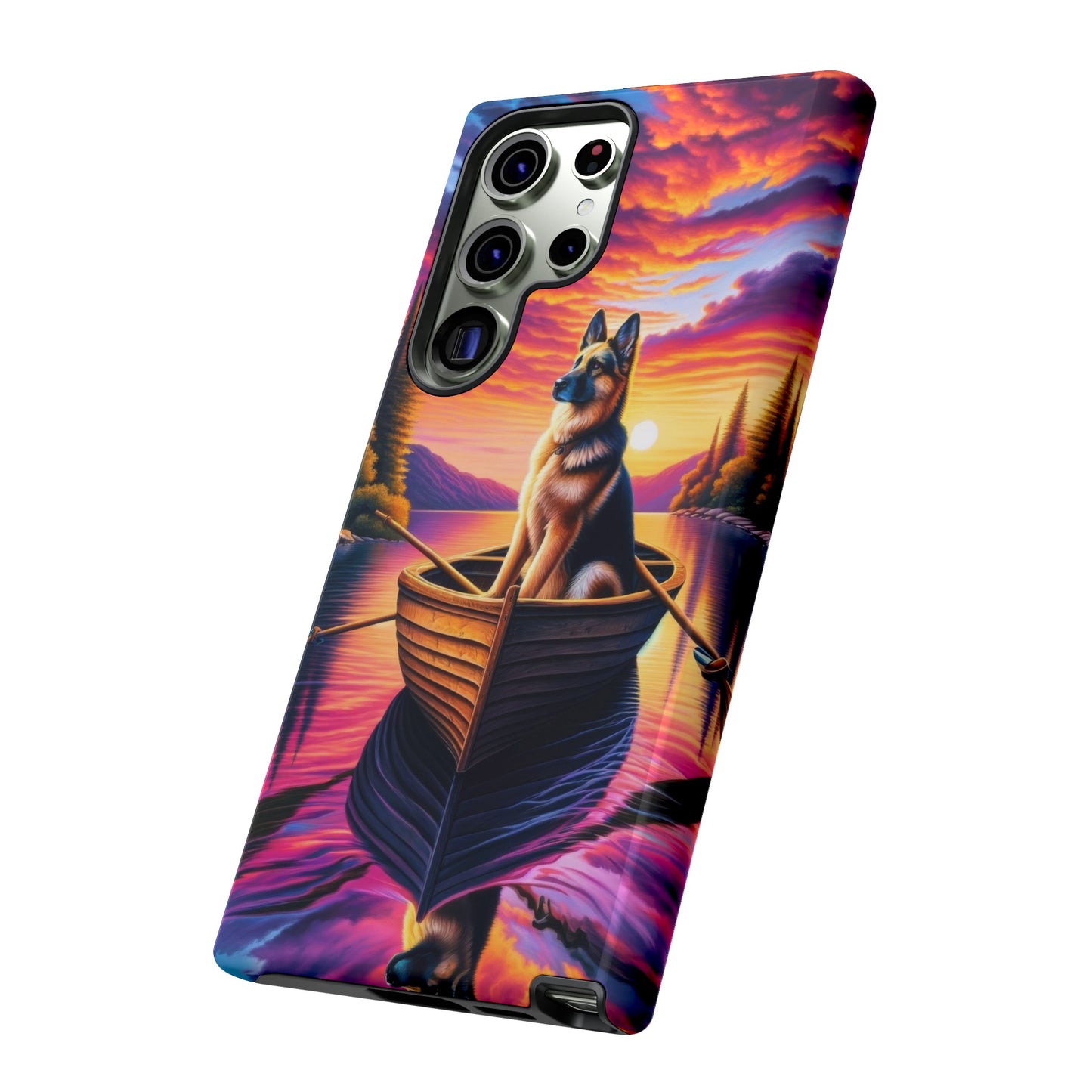 German Shepherd Rowing a boat Phone Case