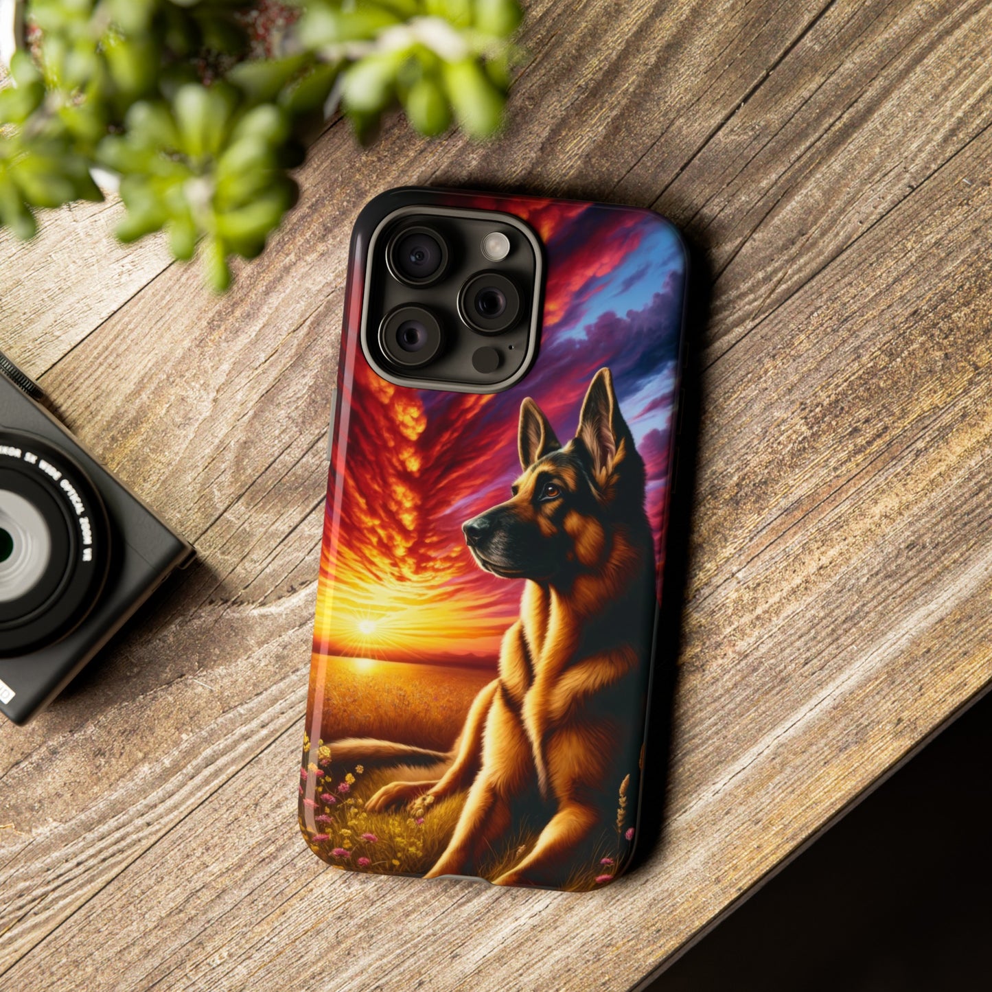 German Shepherd Watching a Sunset Phone Case