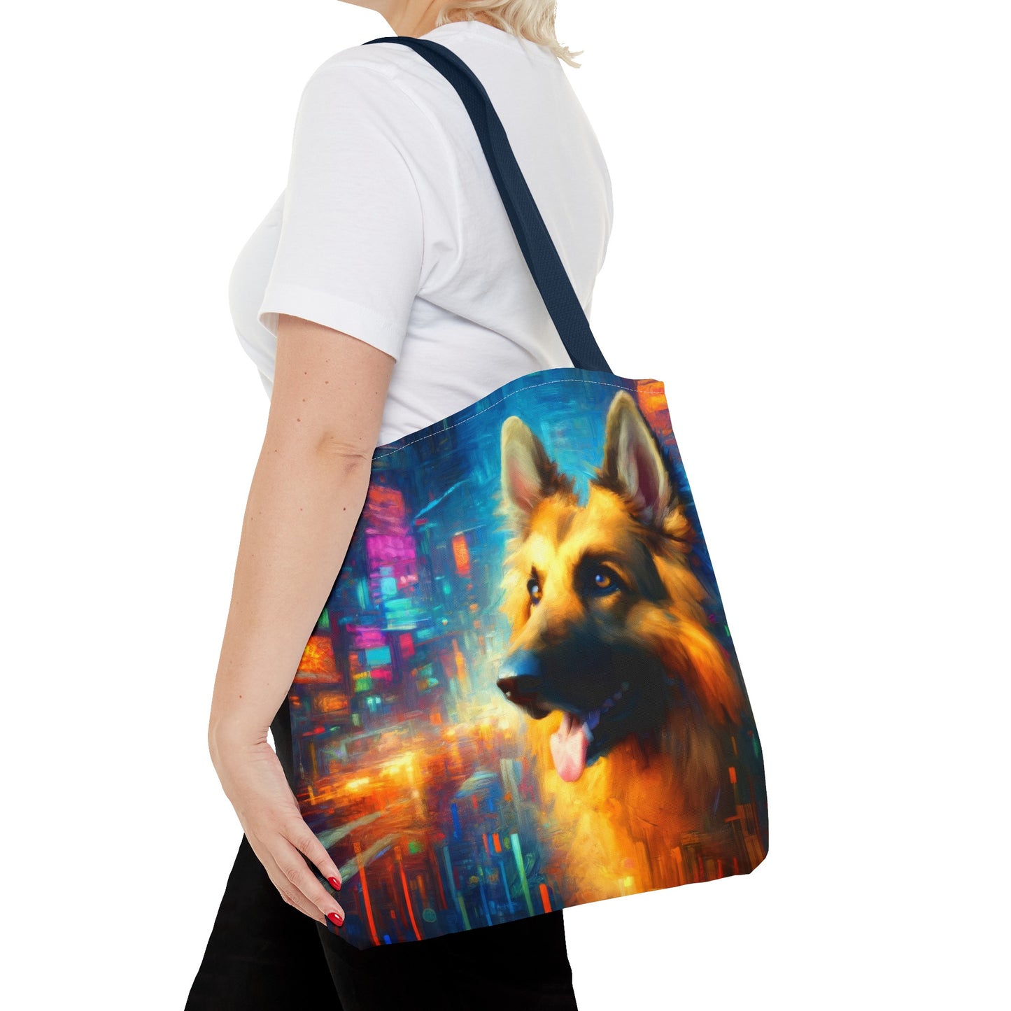 Impressionism meets cyberpunk German Shepherd Tote Bag