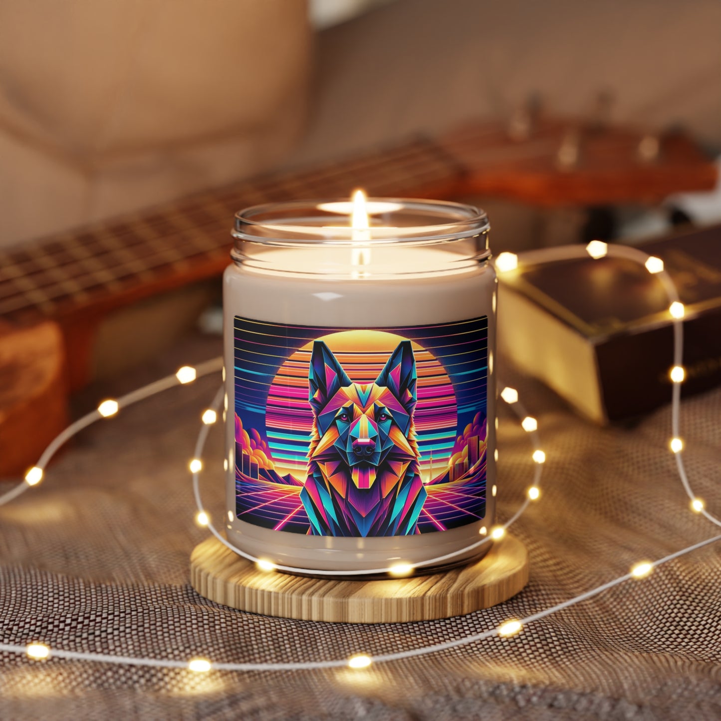 Origami and polyart German Shepherd Scented Soy Candle, 9oz