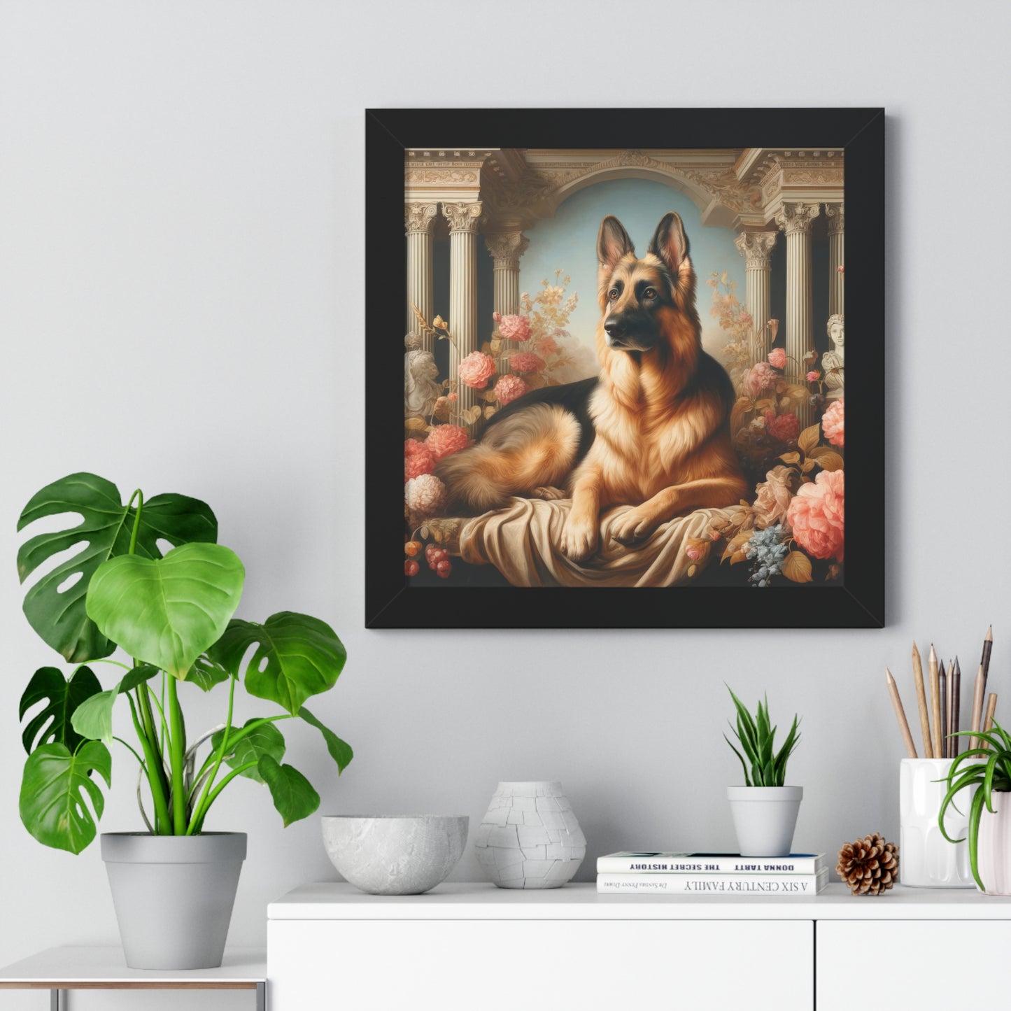 Neo-classical German Shepherd Framed Poster Painting 16x16