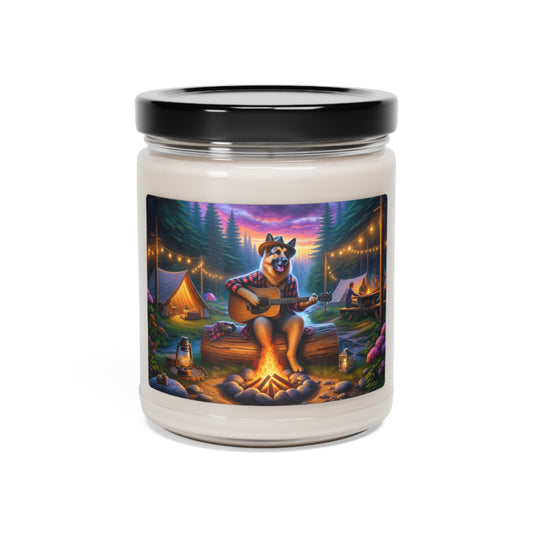 German Shepherd Playing a Guitar Scented Soy Candle, 9oz