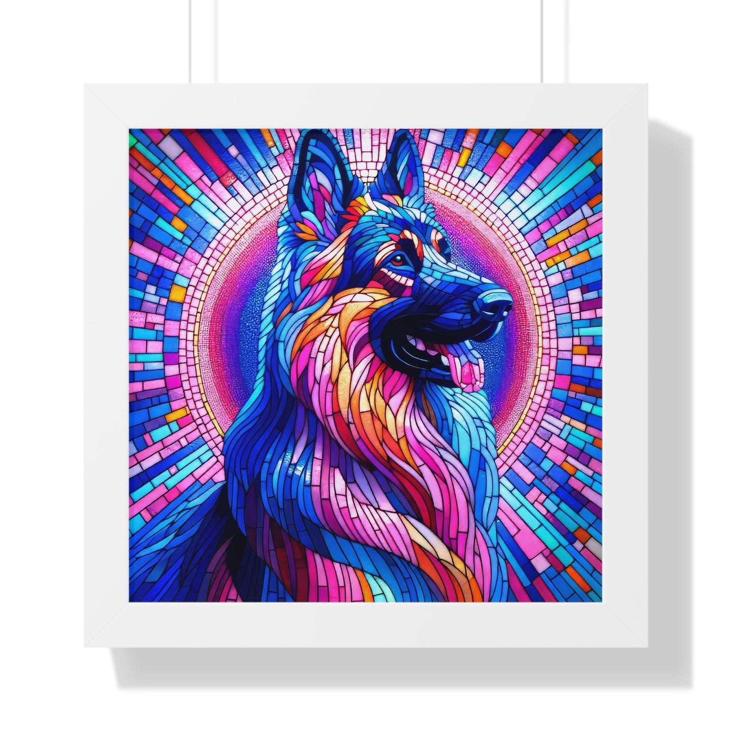 Mosaic German Shepherd Framed Poster Painting 16x16