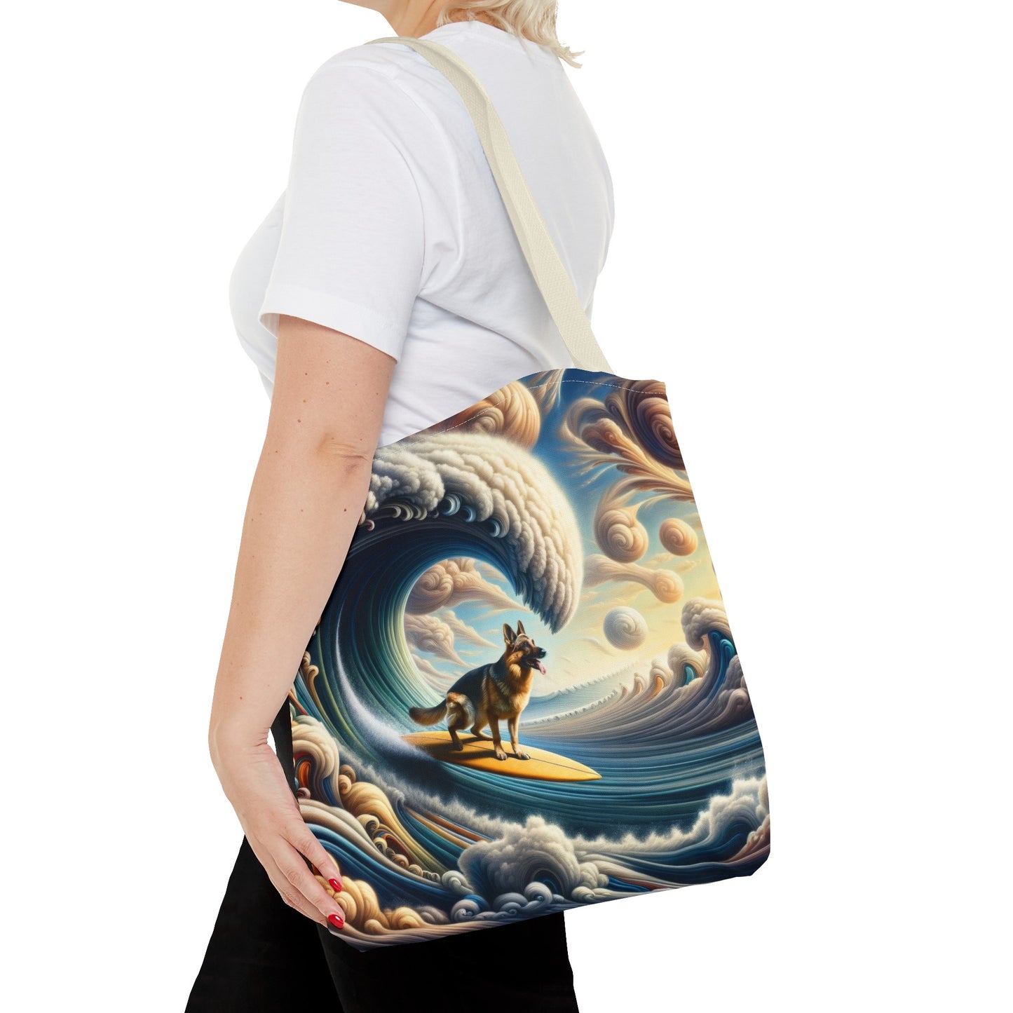 German Shepherd Surfing Tote Bag