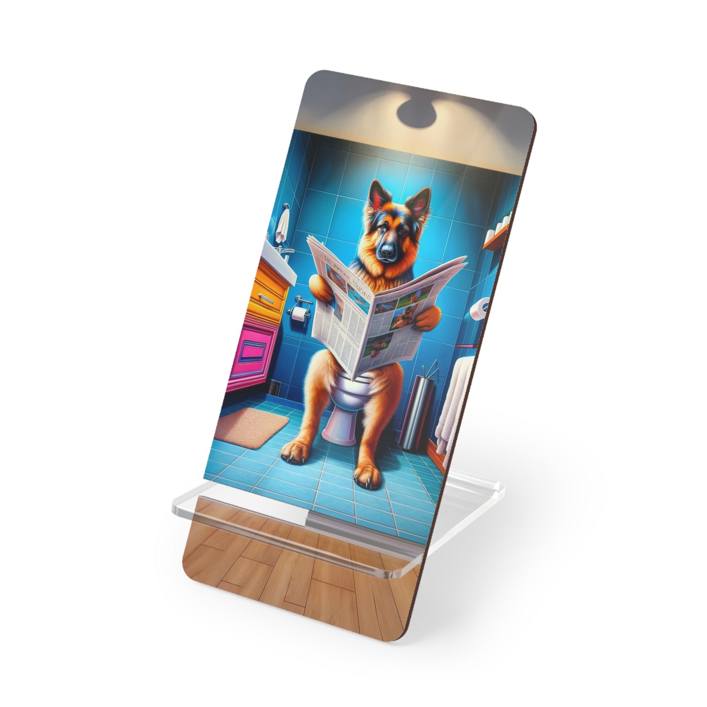 German Shepherd Using a Toilet Smartphone Stand