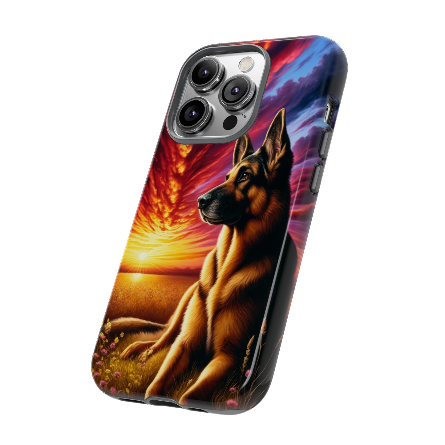 German Shepherd Watching a Sunset Phone Case