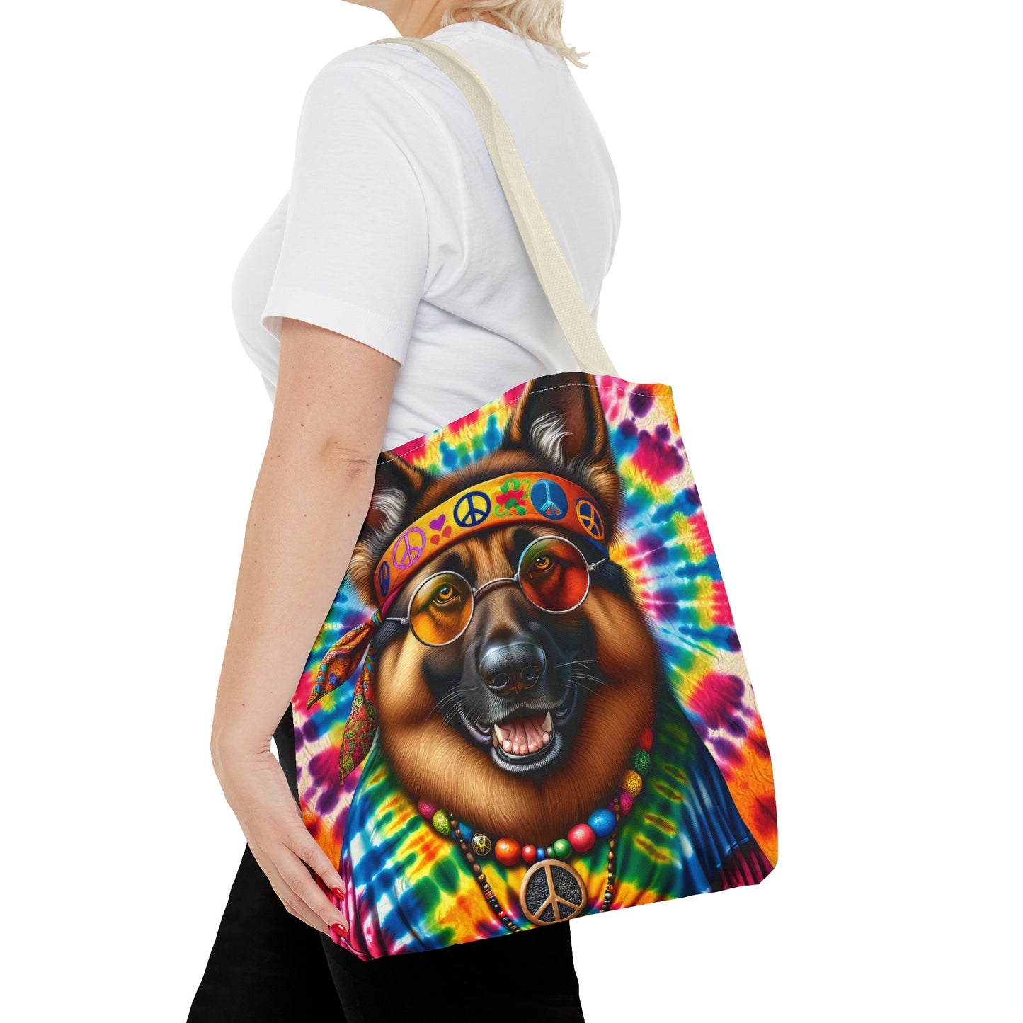 Hippie German Shepherd Tote Bag