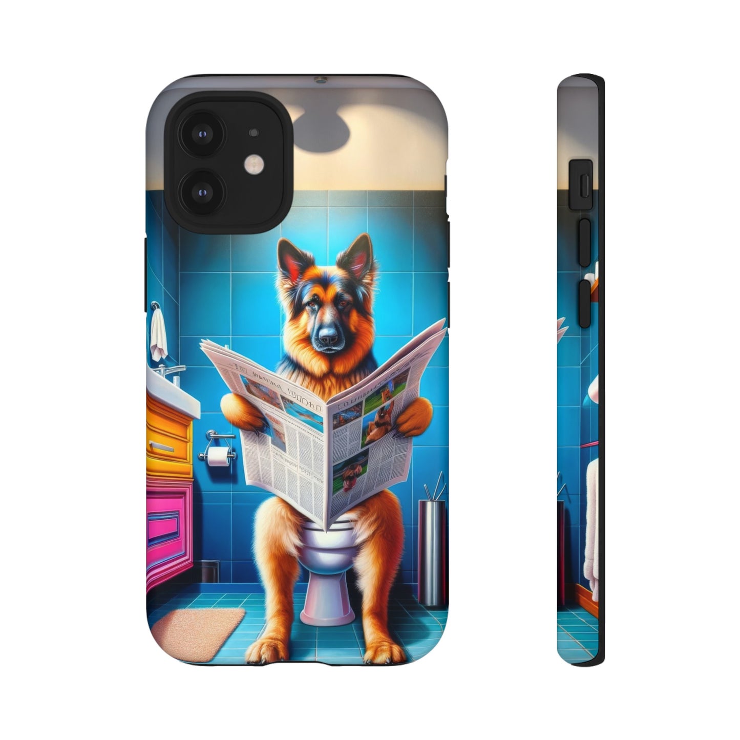 German Shepherd using a toilet Phone Case