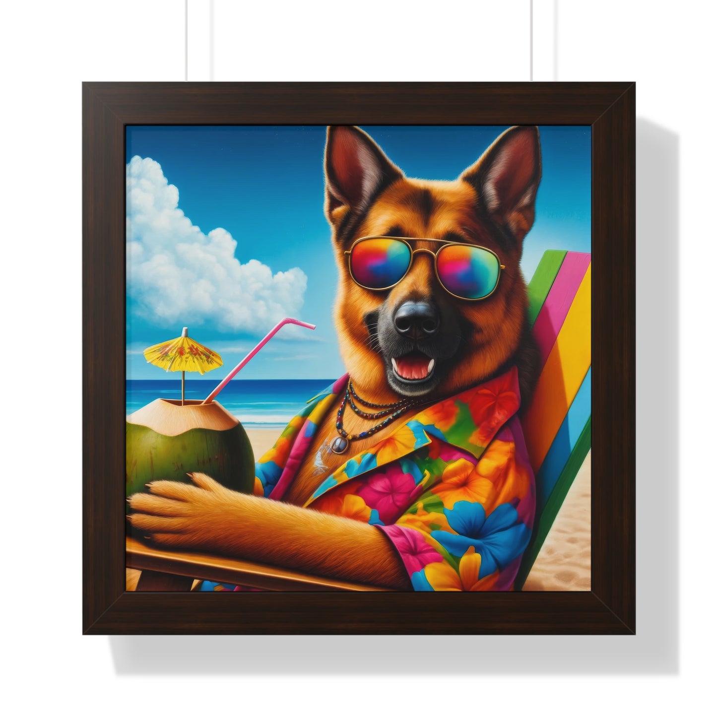 German Shepherd Vacation Framed Poster Painting 16x16