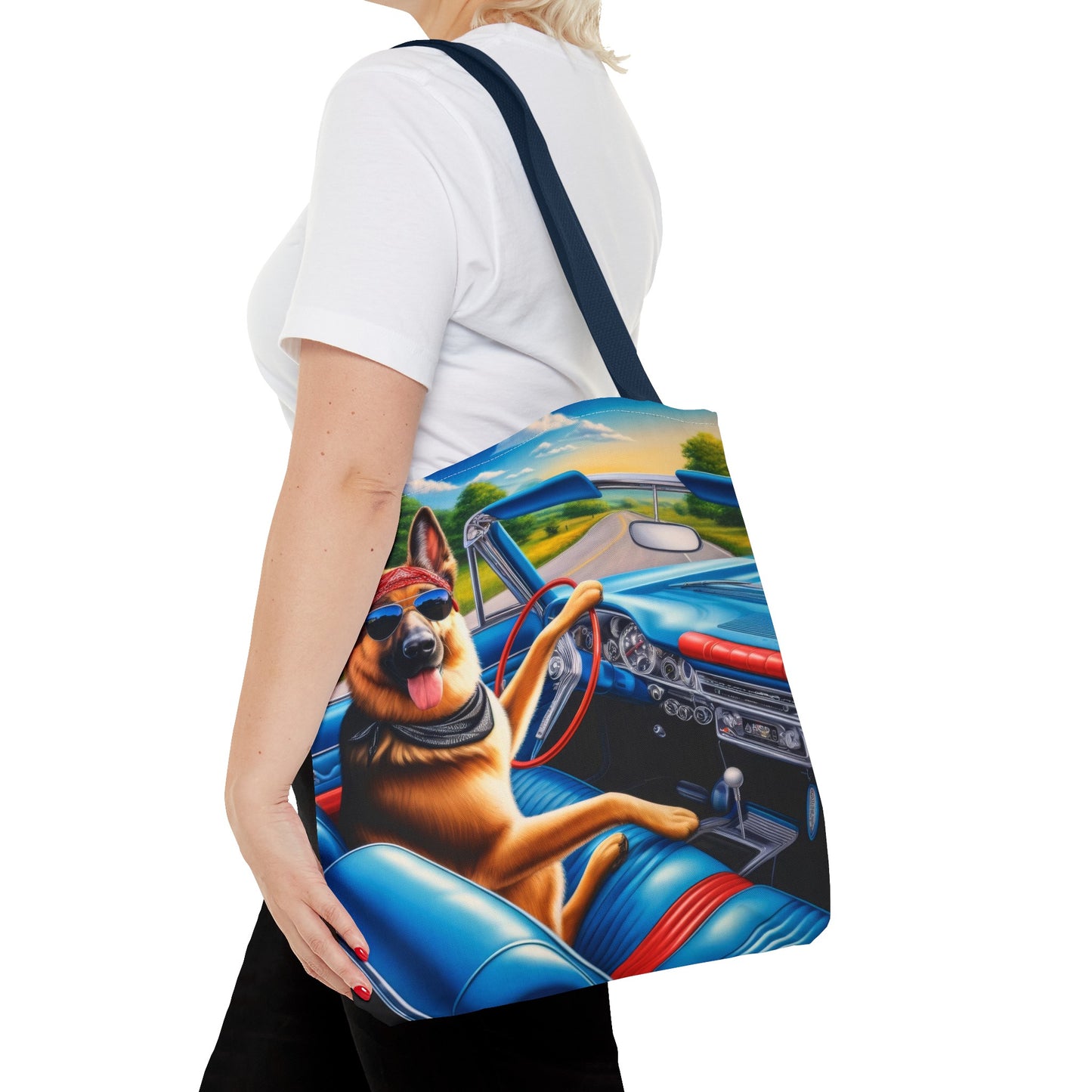 German Shepherd Driving a Car Tote Bag