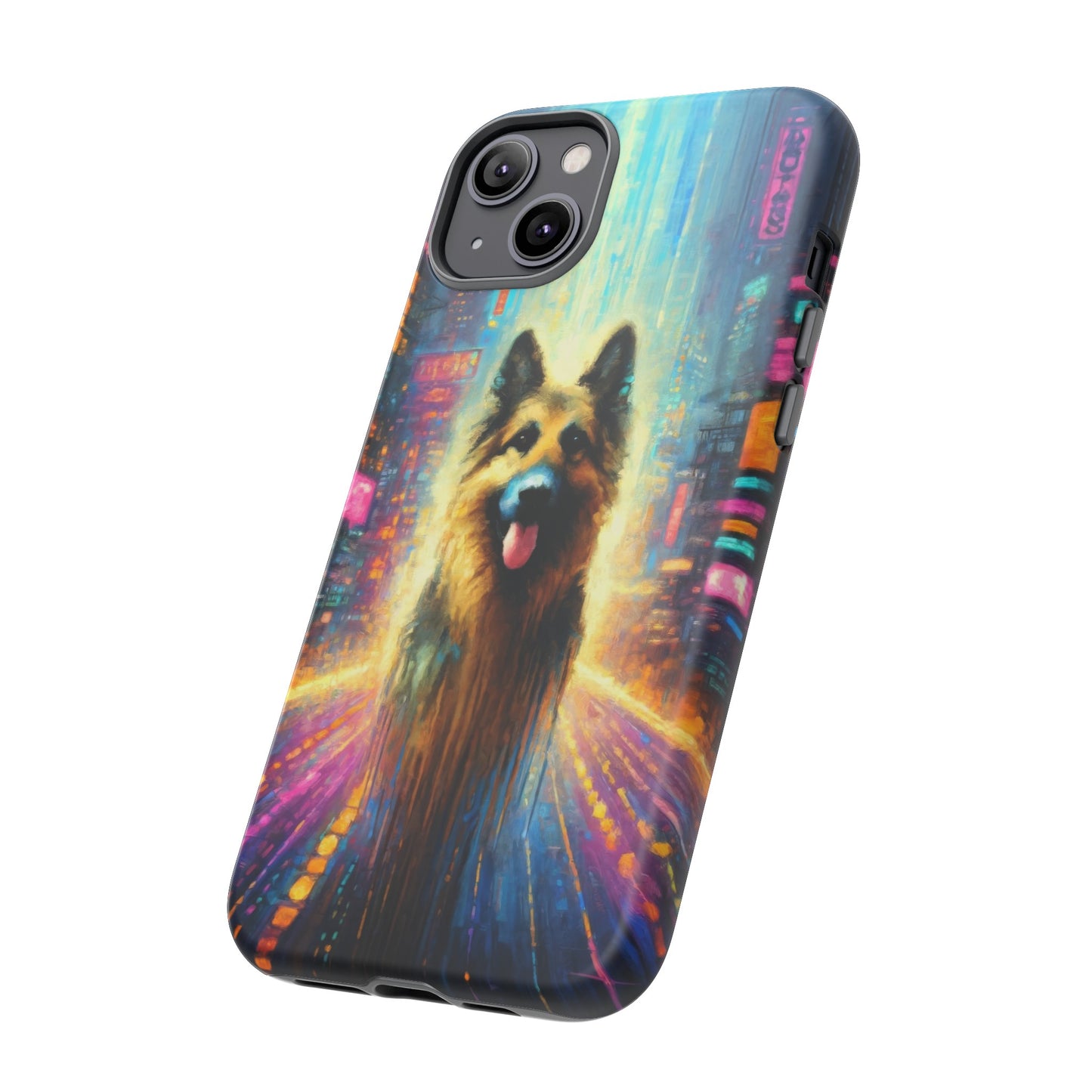 Impressionism meets cyberpunk German Shepherd Phone Case