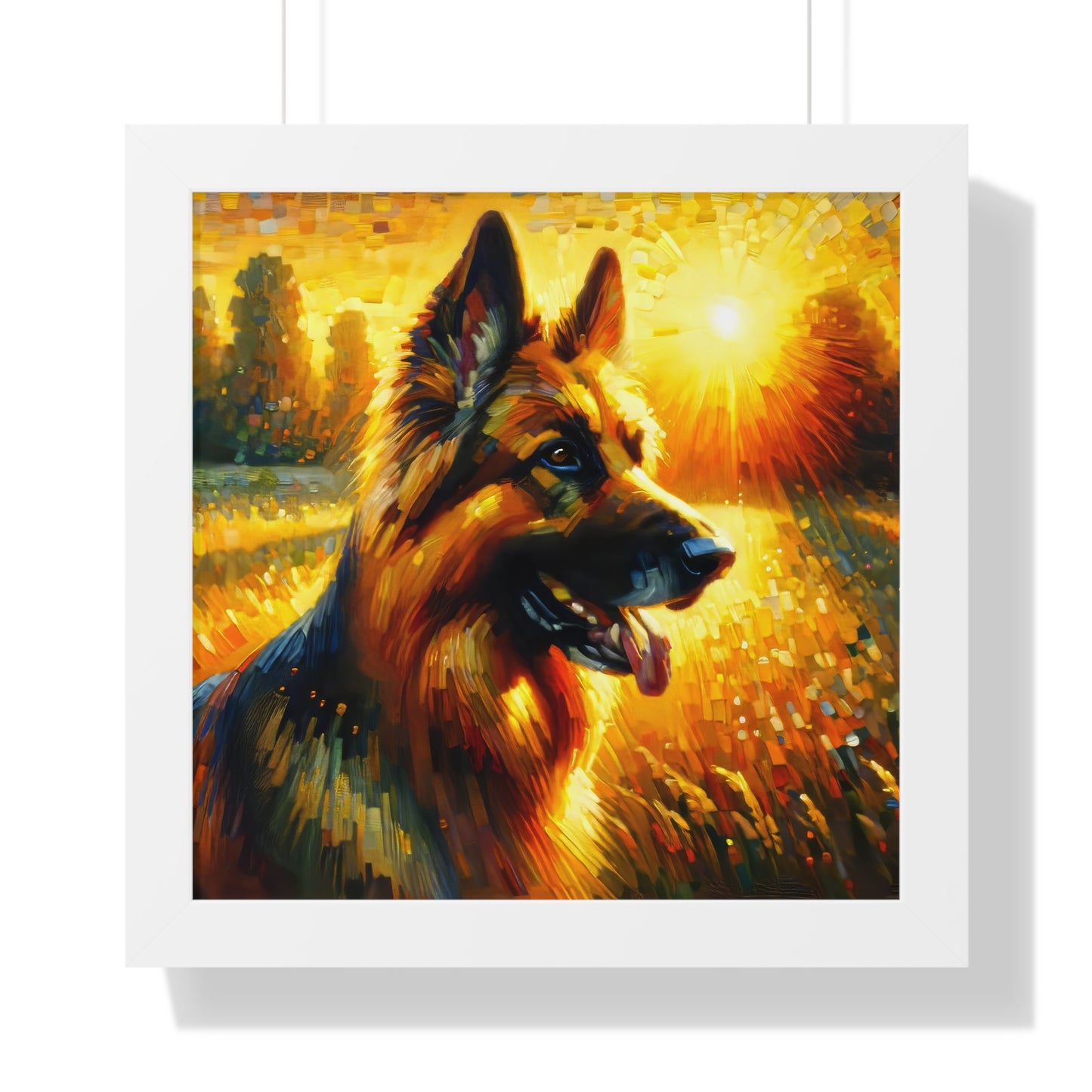 Golden hour and neo-impressionism German Shepherd Framed Poster Painting 16x16